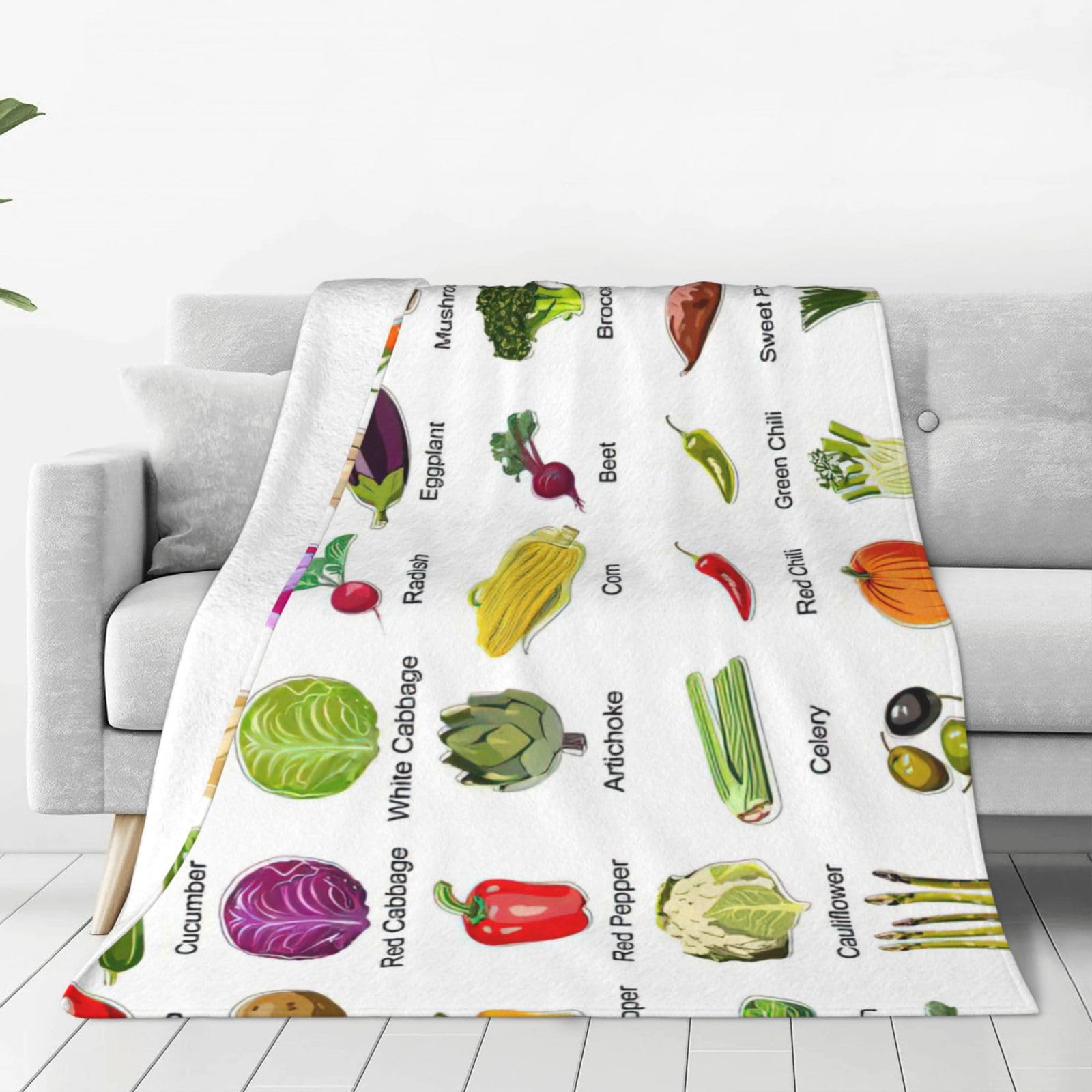 Couverture douce et chaude légumes imprimés pour soirée cocooning canapé