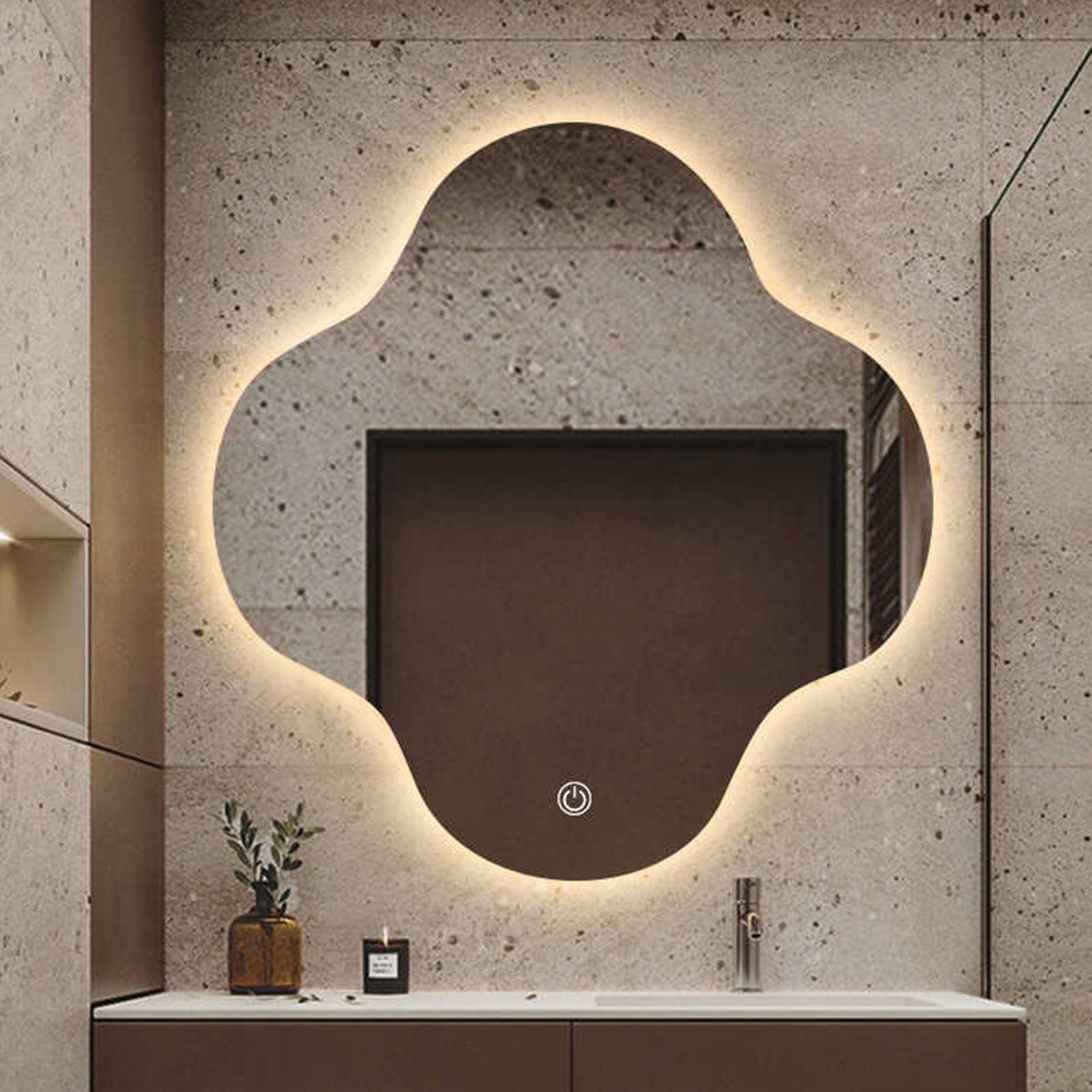 SXFSDOU LED Bathroom Mirror, Illuminated Makeup Vanity Mirror with Backlit, Frameless Wall-Mounted, Dimmable, Shatter-Proof, Touch Button Controls