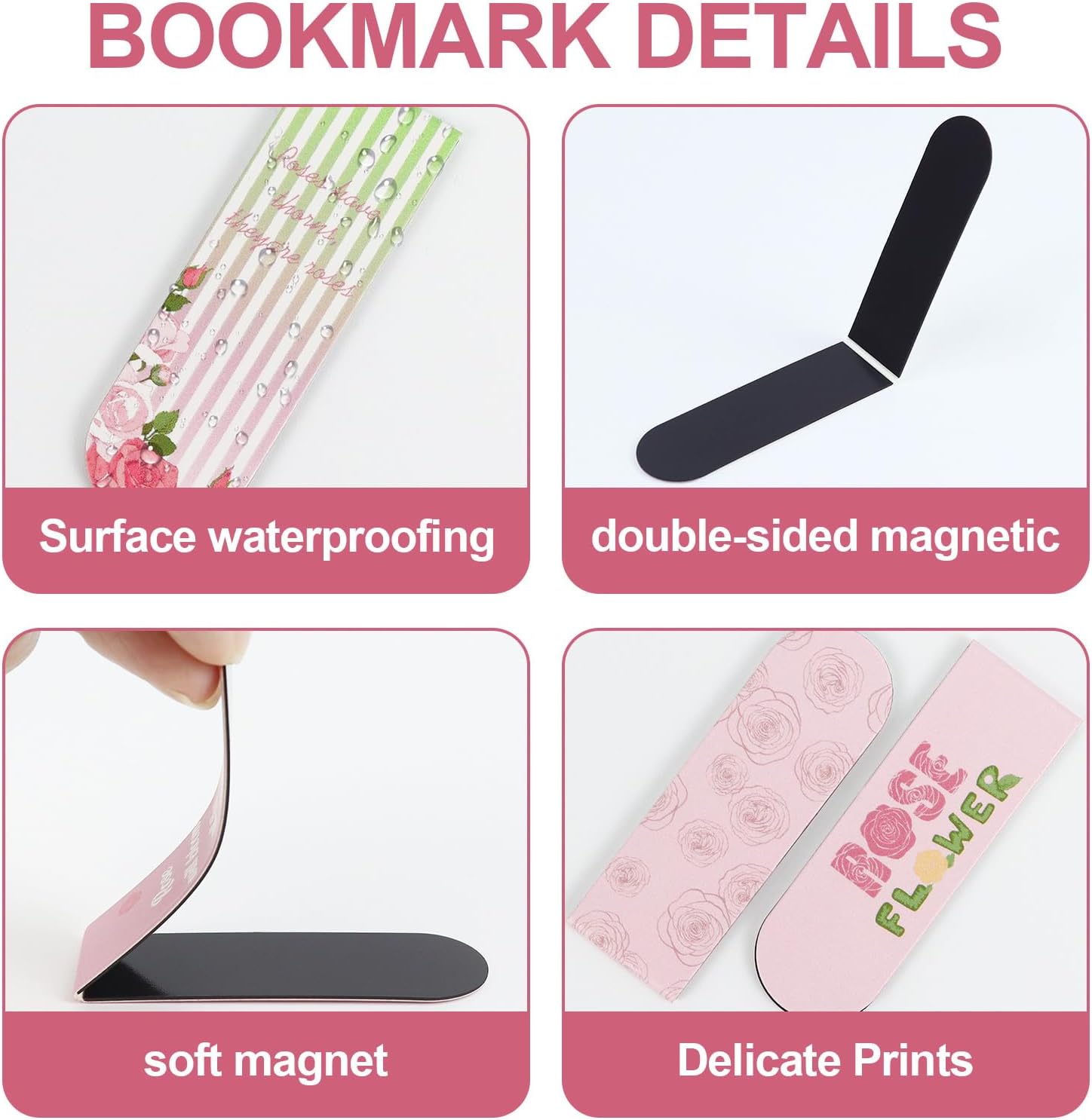 4 Pcs Pink Glitter Transparent Frosted Sticky Note Pads Set with 5 Pcs Magnetic Flower Bookmarks, Waterproof Translucent Memo Pad for Office Supplies (Pink) - Image 4