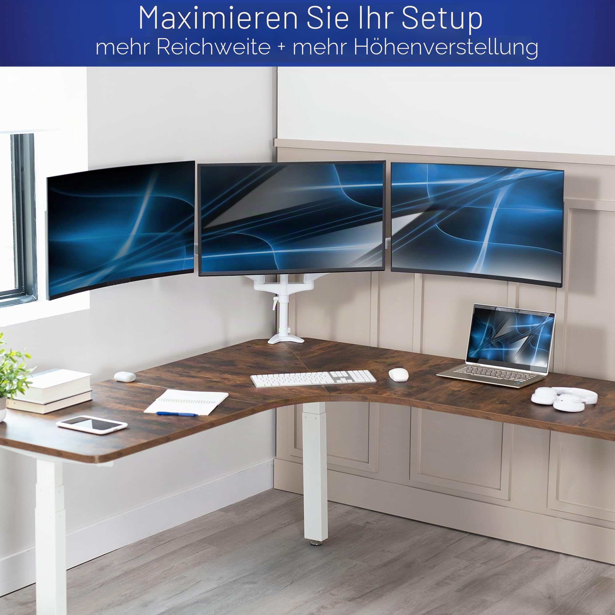 Vivo Dreifach-Monitor-Höhenverstellbare Schreibtischhalterung – Bild 6