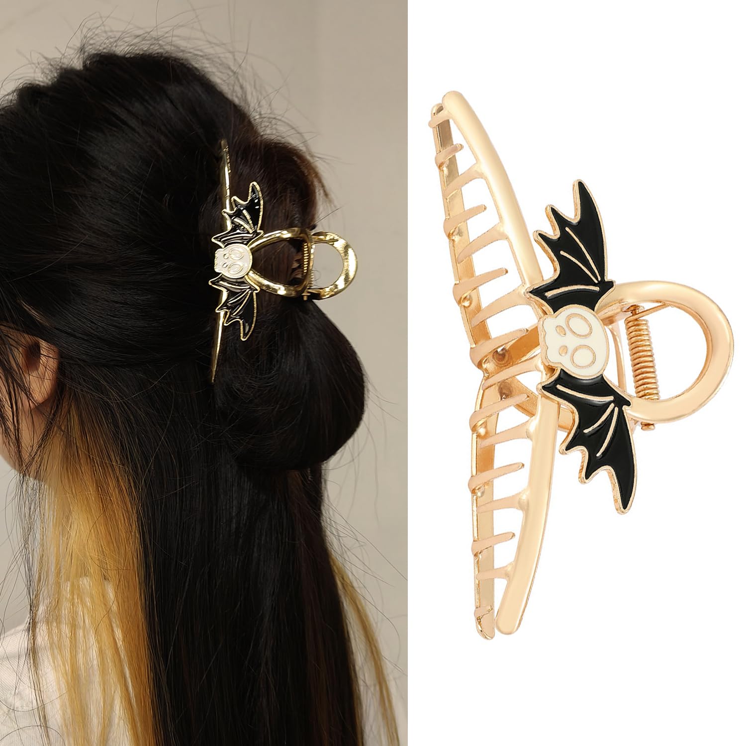 Skeleton Hair Clips Halloween Hair Claw Clips Bat Wing Design Non-slip Hair Barrettes for Women Girls Halloween Hair Styling Accessories Hair Clip for Thick Hair