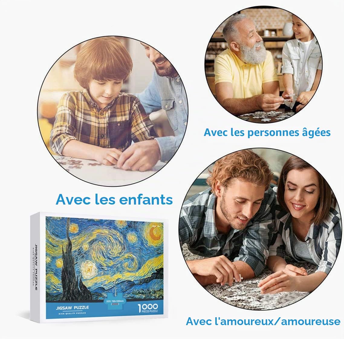 Puzzle 1000 Pièces Nuit étoilée Vincent Van Gogh 70 x 50 cm Puzzle Adulte Jeu éducatif Art