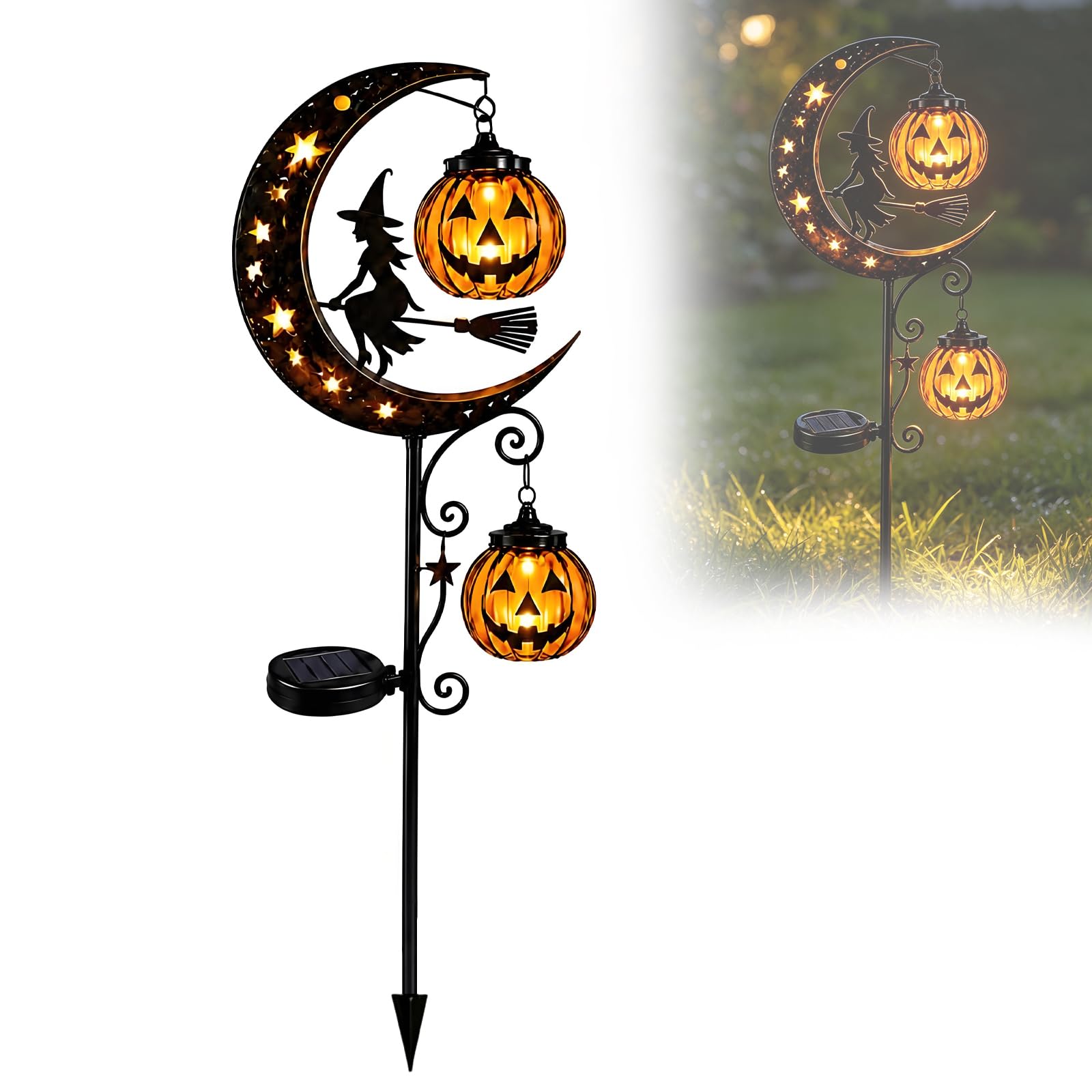 Solar Halloween Black Cat & Pumpkin Moon Garden Stake Light, Outdoor Waterproof LED Yard Decoration, Hanging Lantern Lantern for Garden, Patio, Walkway, Porch (Skull)