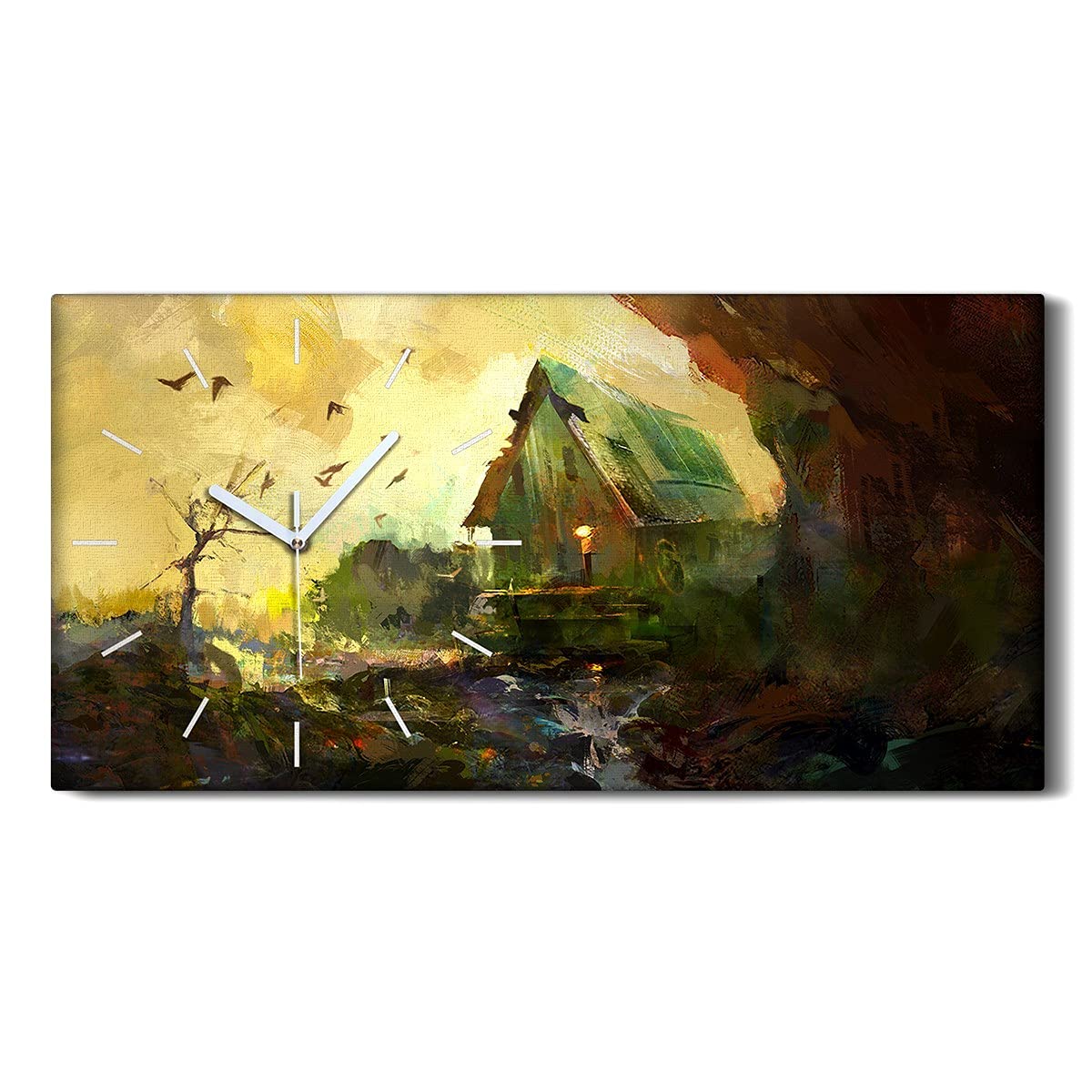 Horloge sur Toile Sans Tic-Tac Coloray Décoration Murale Fine 60x30cm