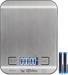 Balança Aço Inox de Cozinha 5 kg. / 1 g. Rhino BAREC-5X. Balança Digital Profissional