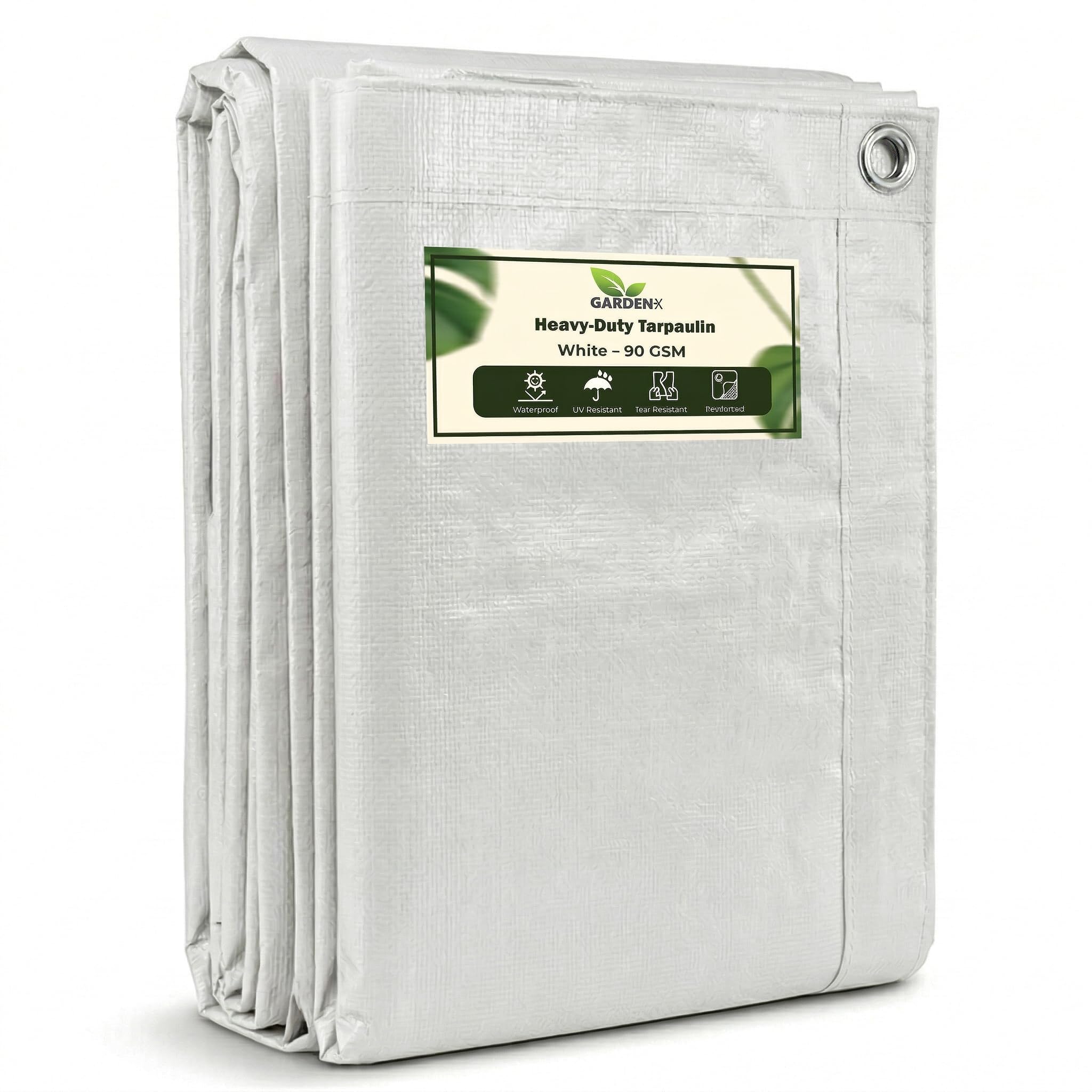 GARDENIX Tarpaulin 4m x 6m White Heavy Duty 90gsm Waterproof Tarp Sheet Cover, Groundsheet, Multipurpose, Reinforced