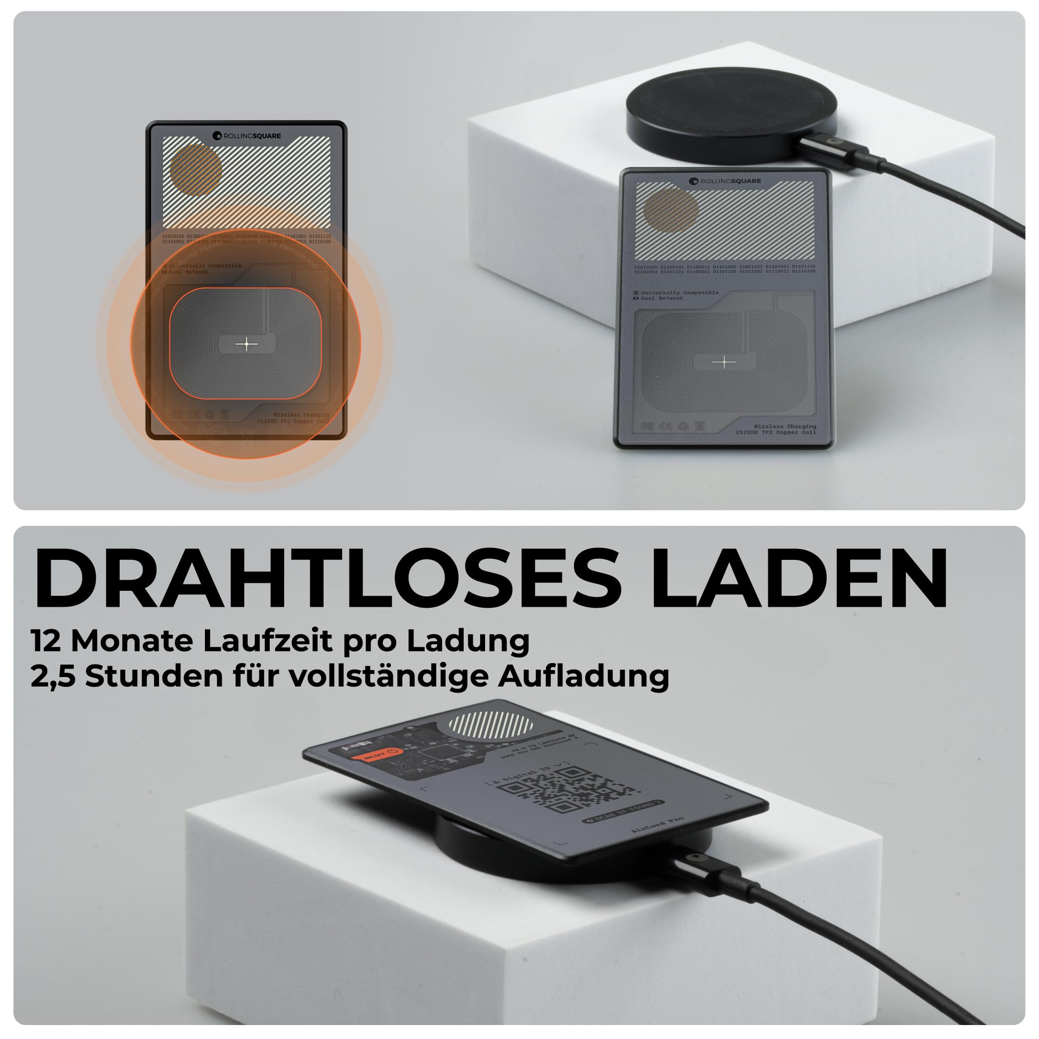 Rolling Square AirCard Pro Dual – Wallet Tracker Android und Apple Tracking Card Kompatibel mit Apple Find My und Google Android Find Hub, Schlüsselfinder mit Kabellosem Laden Gadgets Technik Grau