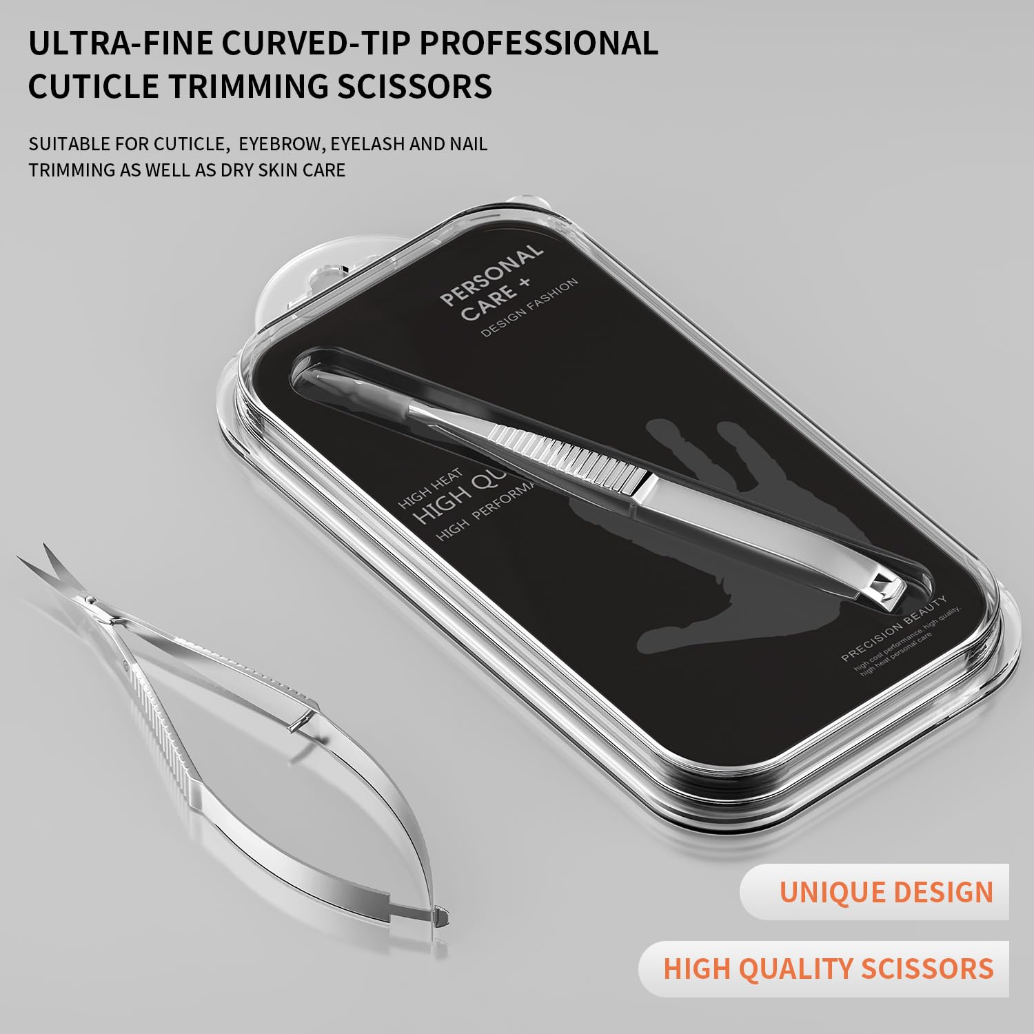 ZIZZON Ciseaux à cuticules Kit de toilettage professionnel à pointe pointue extra fine incurvée pour les sourcils, les cils, les ongles et la peau sèche