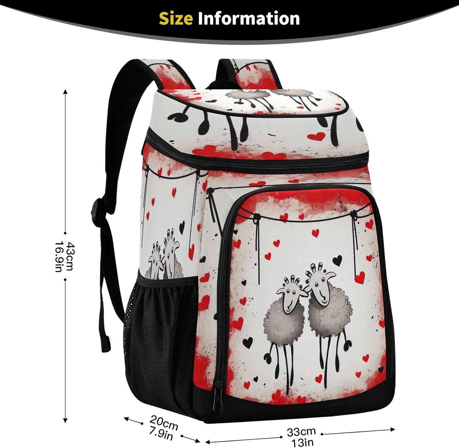 Two Cartoon Sheep Cooler Backpack 36 Cans Leakproof Waterproof Backpack Cooler Bag Beach Accessories Travel Camping Fishing Backpack for Women Men