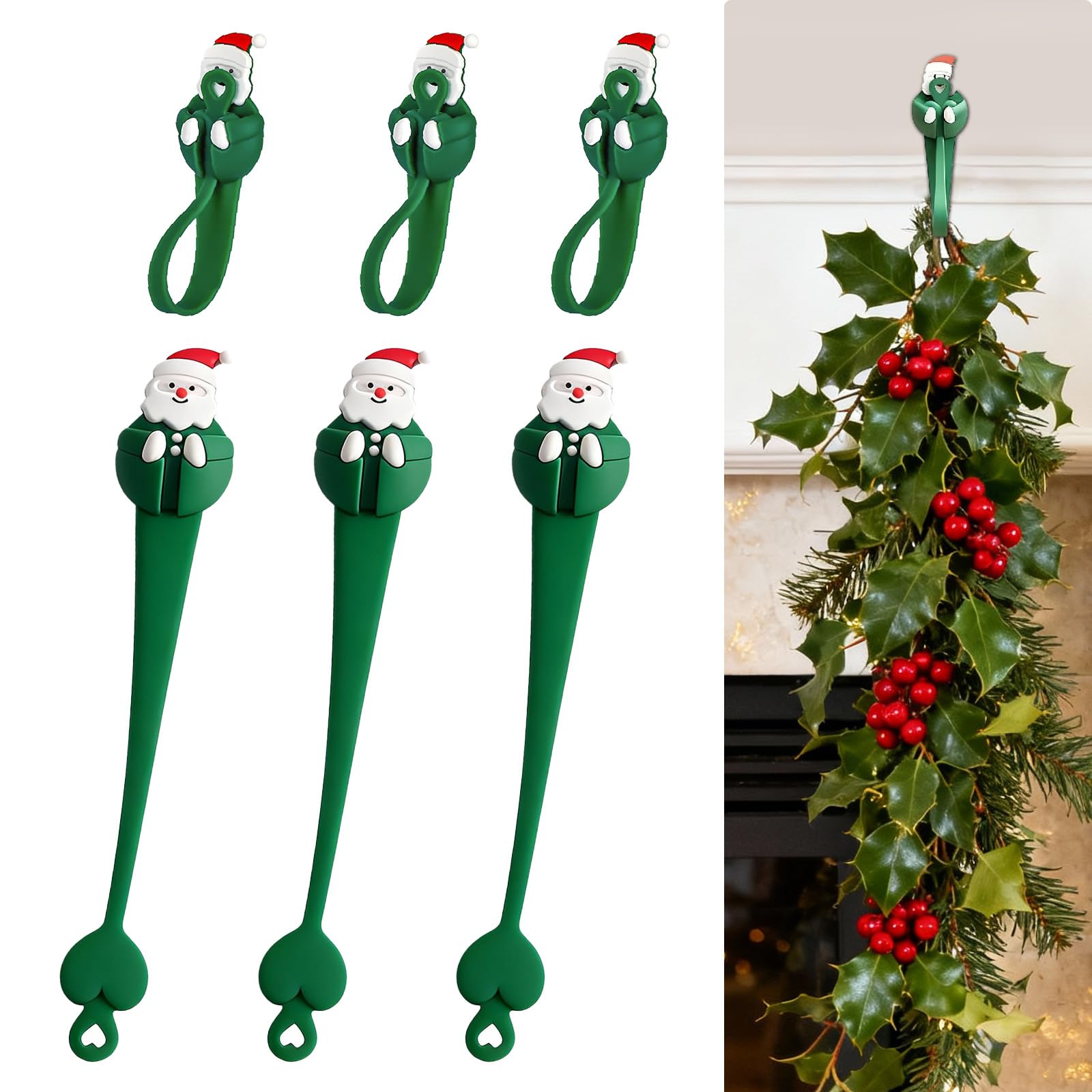 Etopgo Christmas Garland Hanger,6PCS Garland Hanger for Mantle Silicone Garland Hooks,Christmas Wreath Ties Stocking Holder Reusablefor for Wreath Fireplace Mantle Stairways