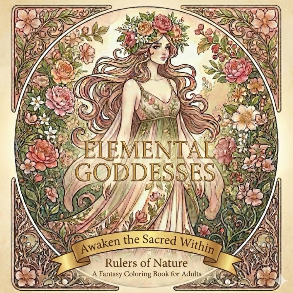 Elemental Goddesses: An Art Nouveau Fantasy Coloring Book for Adults: Intricate Goddess Designs for Relaxation and Stress Relief
