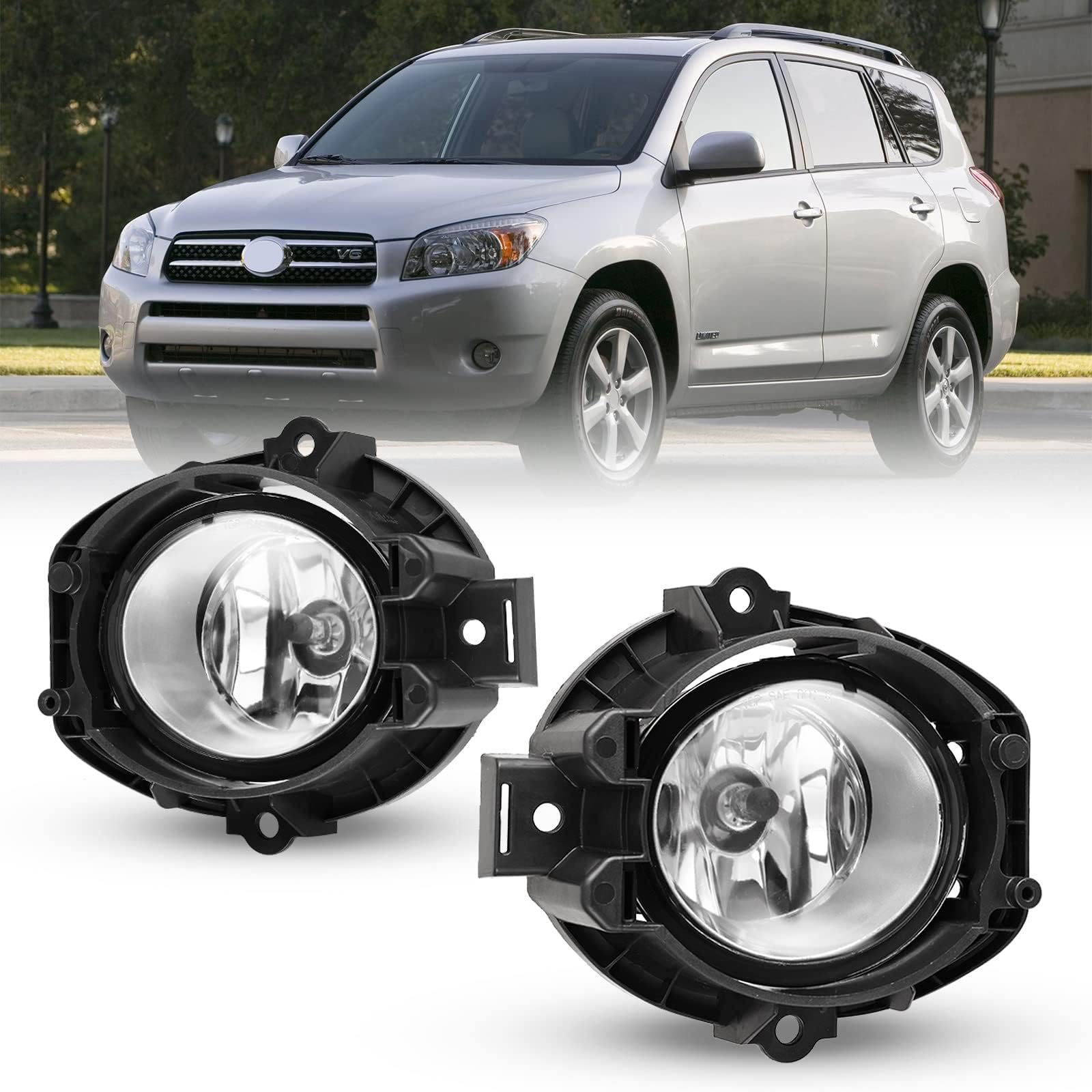 Pair of Clear Lens Bumper Driving Fog Lights Lamps Replacement for 2006-2008 Toyota RAV4 with Bulbs- H11 12V 55W (w/Switch and wiring kit)