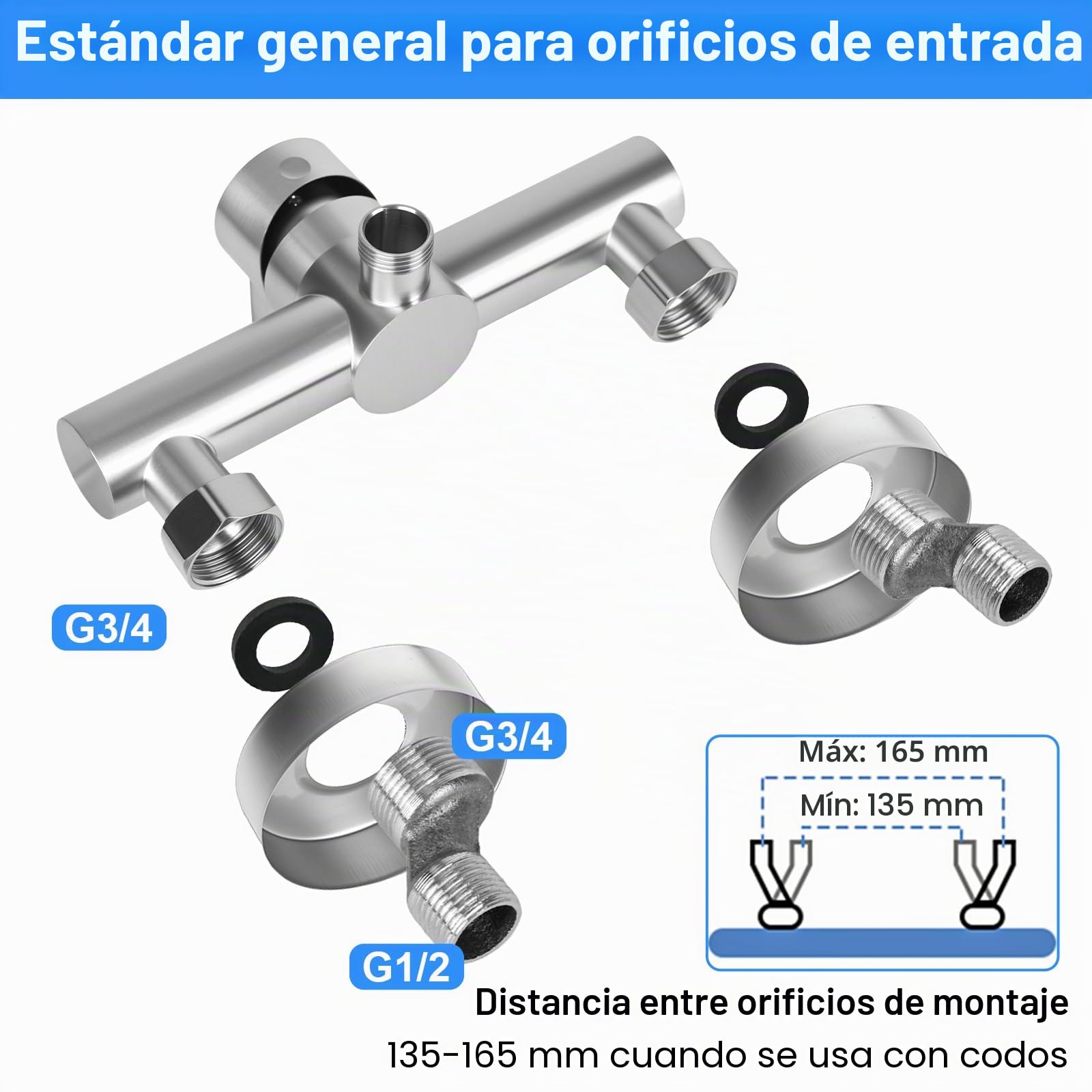 Grifo de ducha monomando, grifo mezclador para ducha montaje en pared, grifo de ducha de pared para baño, grifo de bañera de acero inoxidable 304, G ½ salida de agua hacia arriba