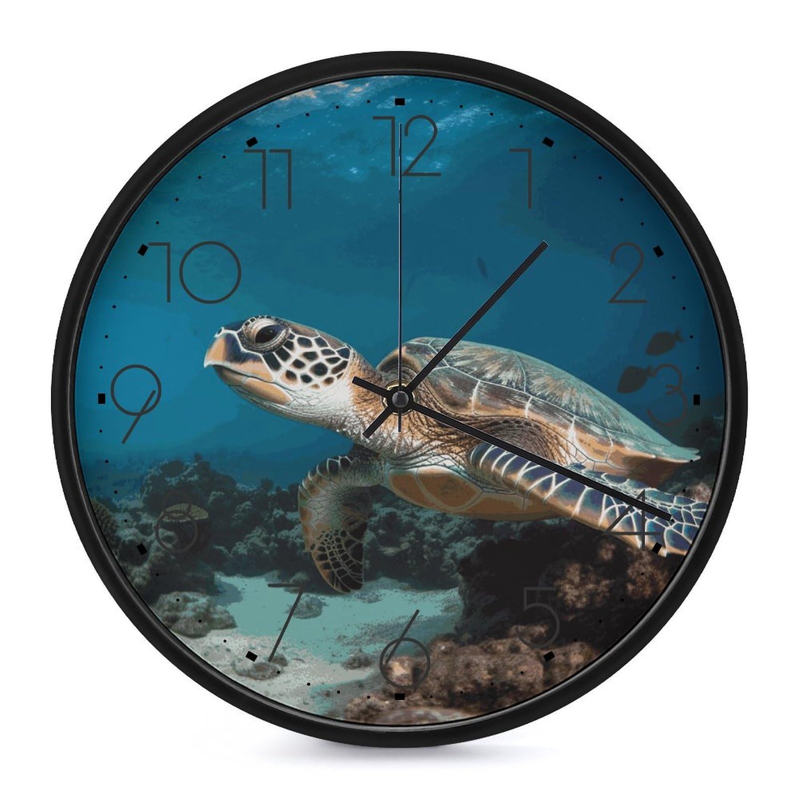 Adfgyerh Black-Style Sea Turtle Clock，9.8 Inch Battery Operated Wall Clock Classic Simple, Decorative Wall Clock.analog Clock For Kitchen Office Bathroom Bedroom.