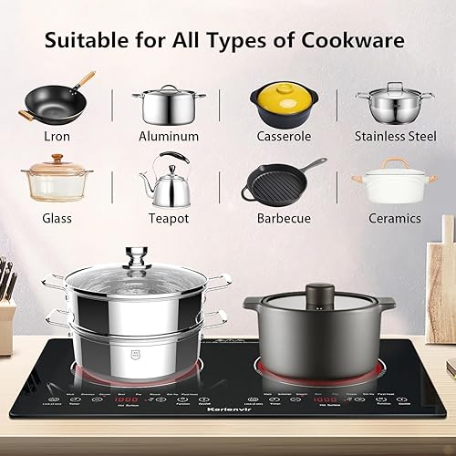 Miniatura 6 de Estufa eléctrica de 2 quemadores de 110 V, estufa eléctrica de 24 pulgadas e incorporada, estufa eléctrica enchufable con 9 niveles de potencia,