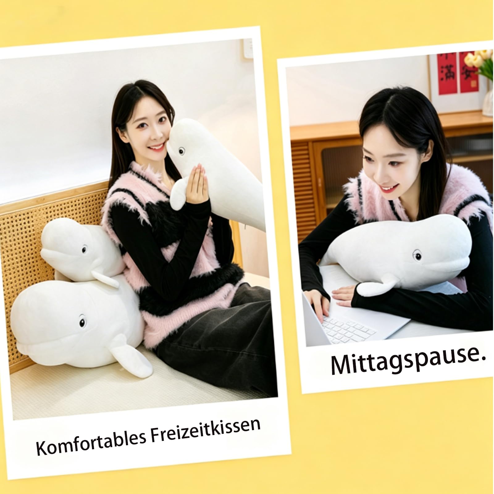 Wal Kuscheltier, 60/80/90cm Weiß-Wal Plüschtier, Stofftier Plüsch Tier, Geschenk für Jungen Mädchen Erwachsene (90CM)