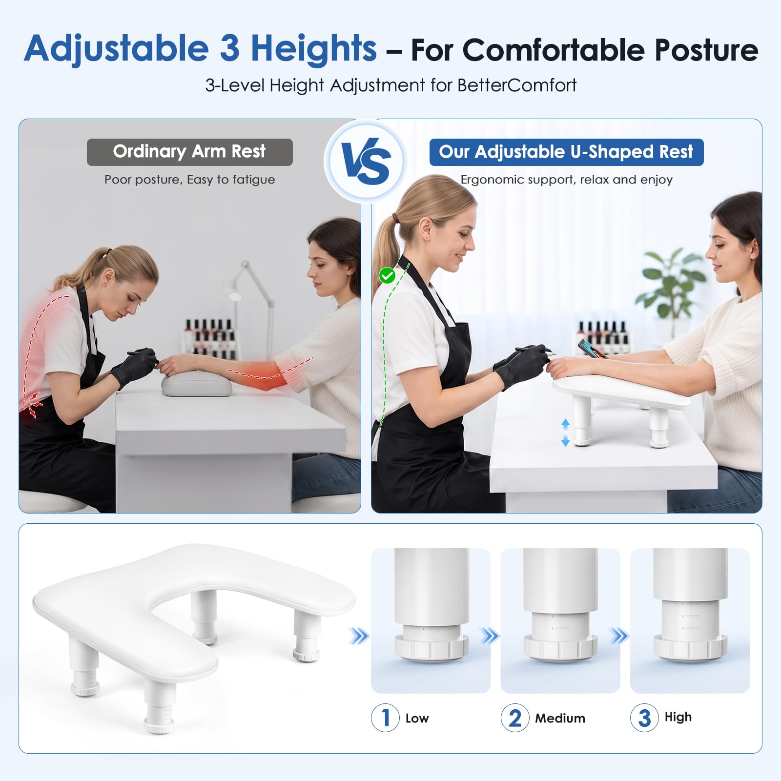 Nail Tech Arm Rest with Phone Holder, Adjustable U-Shaped PU Leather Stand