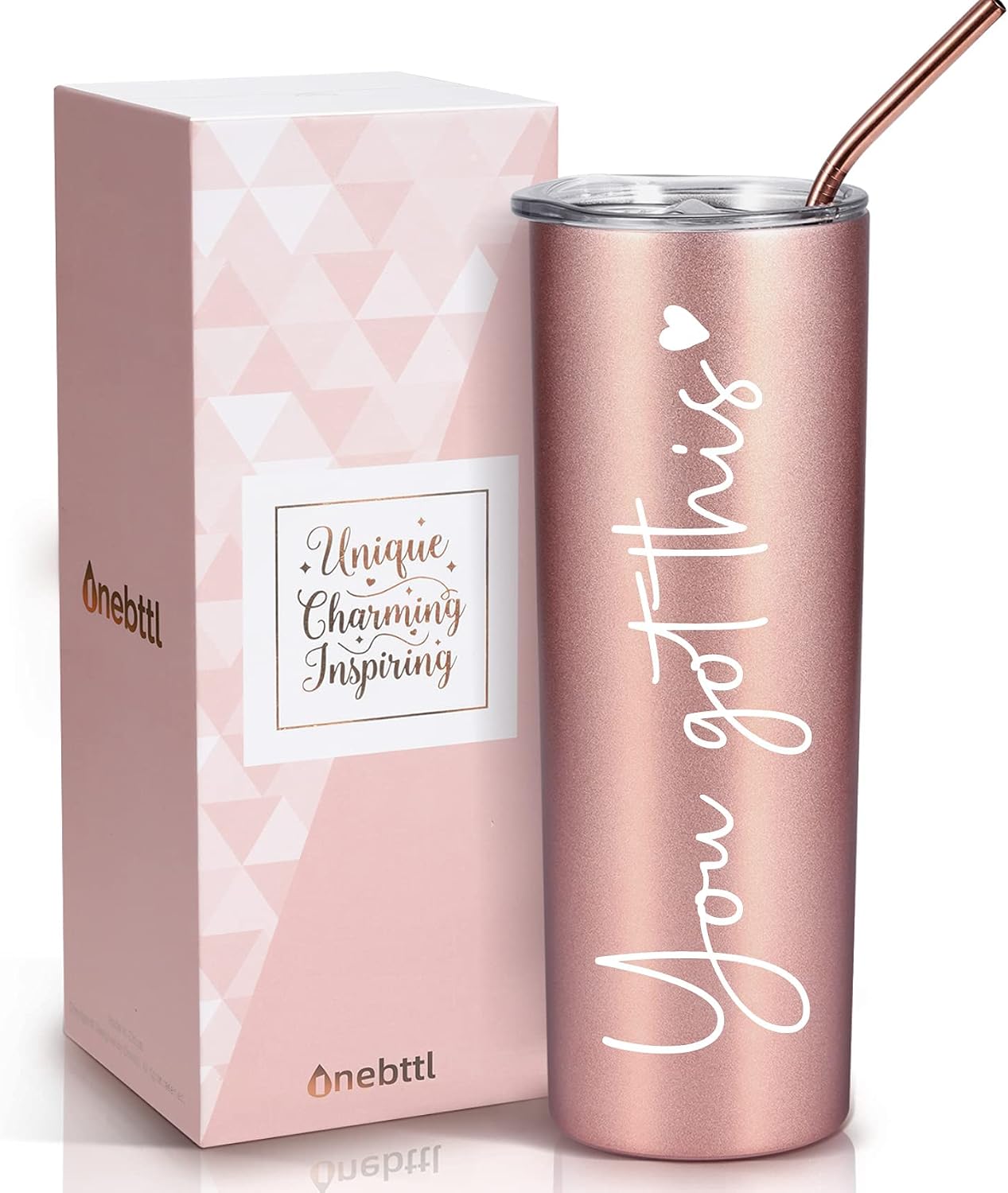 Onebttl Inspirational Gifts for Women, You Got This, Motivational Encouragement Job Promotion Congratulations Gifts for Women, Friends, New Mom, Coworkers, 20Oz Skinny Tumbler, Rose Gold