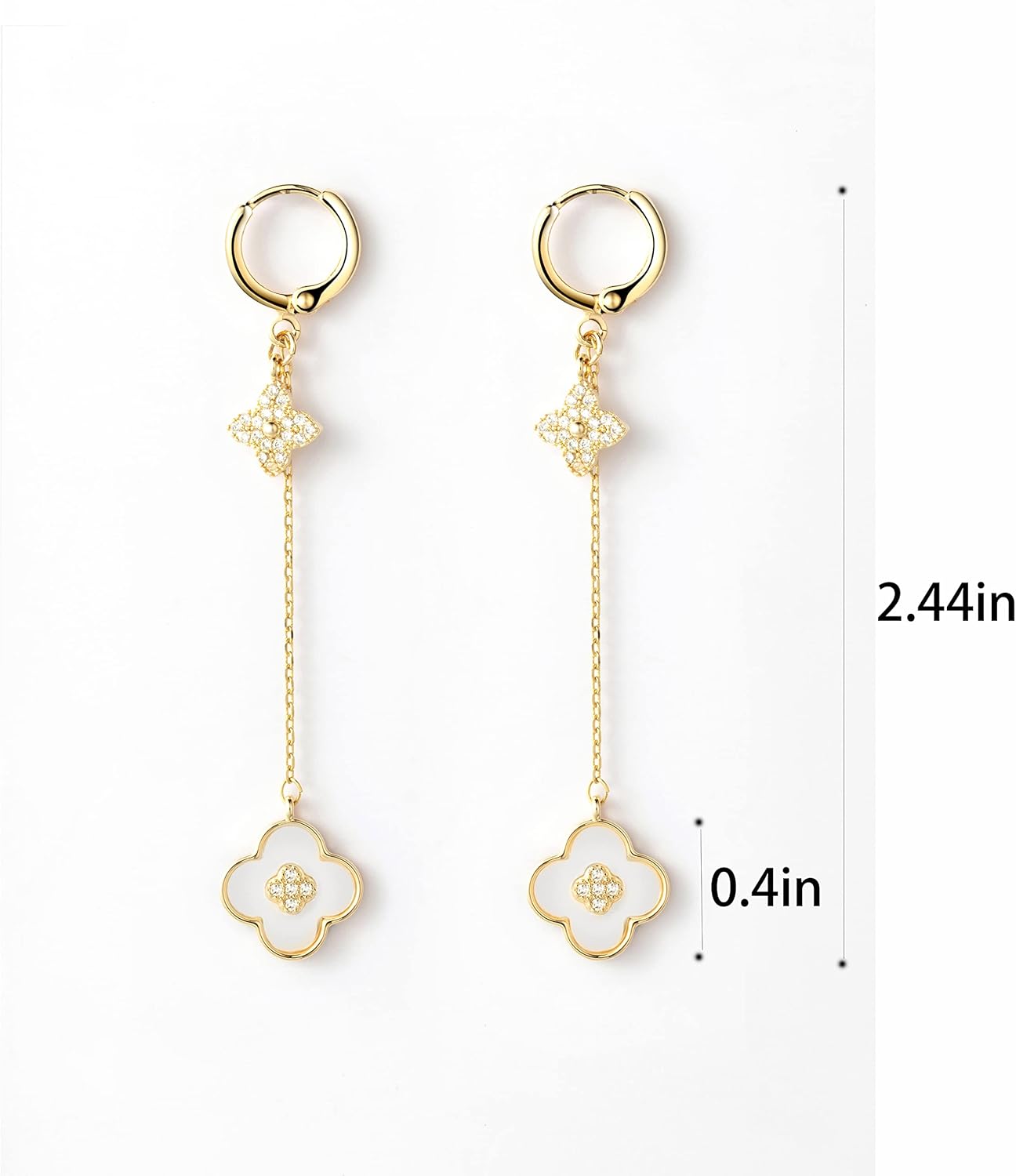 Four Leaf Clover Earrings Silver Needle Clover Earrings Full of Diamond Zircon Anti-Allergy Jewelry Earrings Large for Women or Girls…… - Image 2