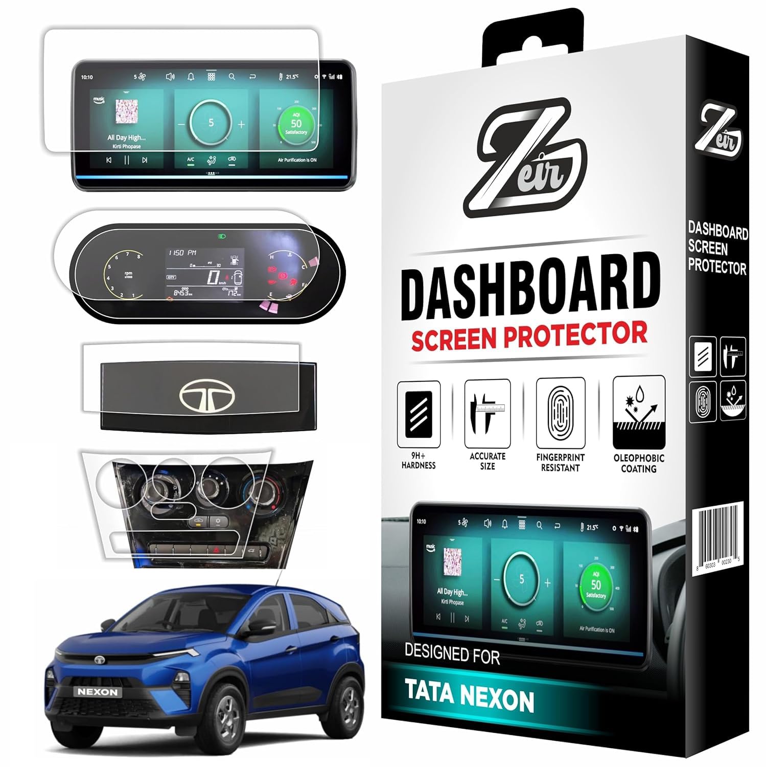 ZEIR [4 PACK Screen Protector For TATA NEXON 2026 PURE+ & Pure PLUS S - 10.25 INCH INFOTAINMENT (Round Corners) + 4 INCH INSTRUMENT CLUSTER + STEERING + Manual Button AC GUARD [Not Tempered Glass]-image-0