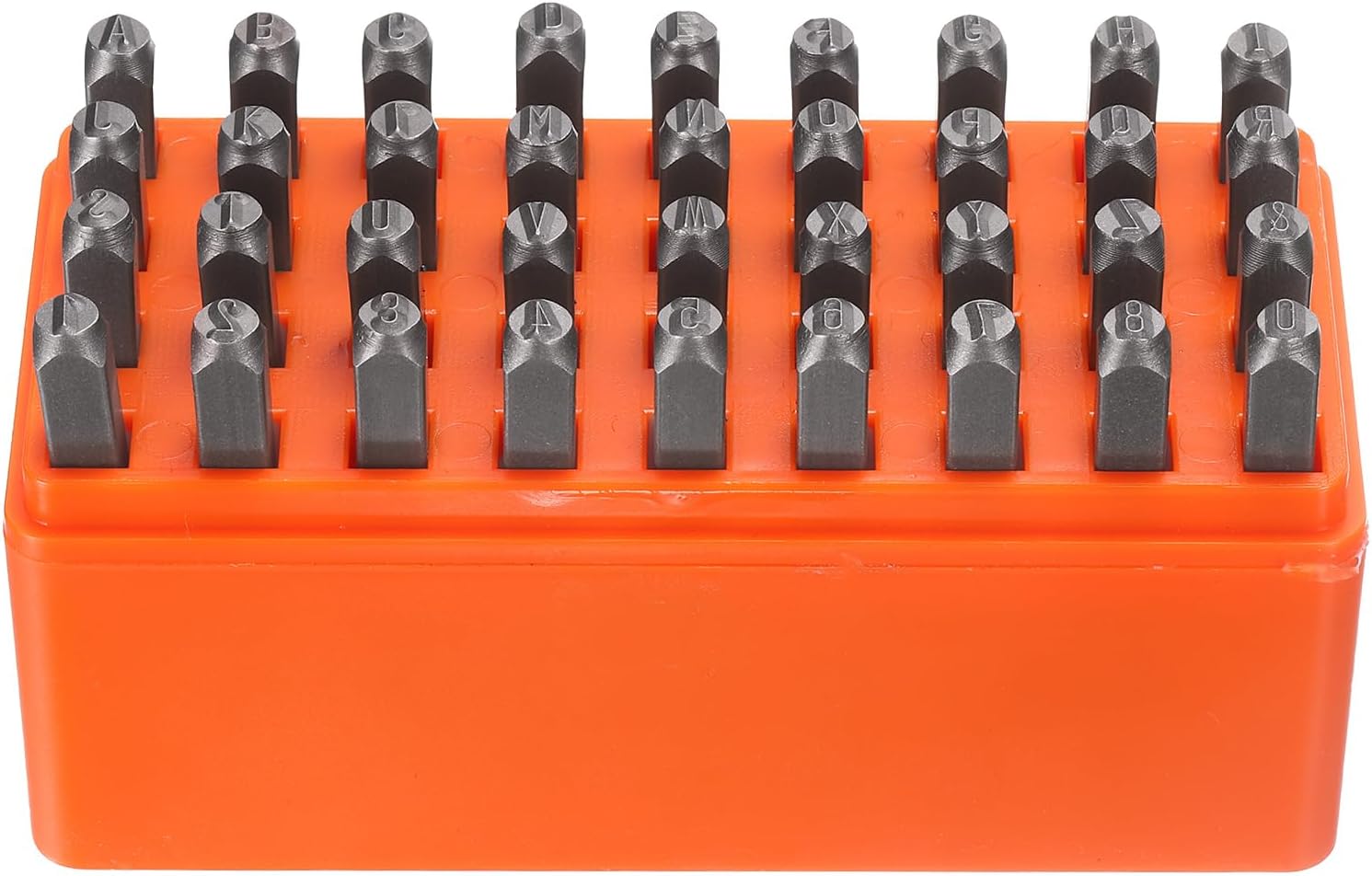 HARFINGTON 36pcs Metal Stamping Kit 5/32" (4mm) Steel Uppercase Letter and Number Punch Set (A-Z / 0-8 / "&" Symbol) Punch Press Tool with Case for Imprinting Metal Plastic Wood Leather