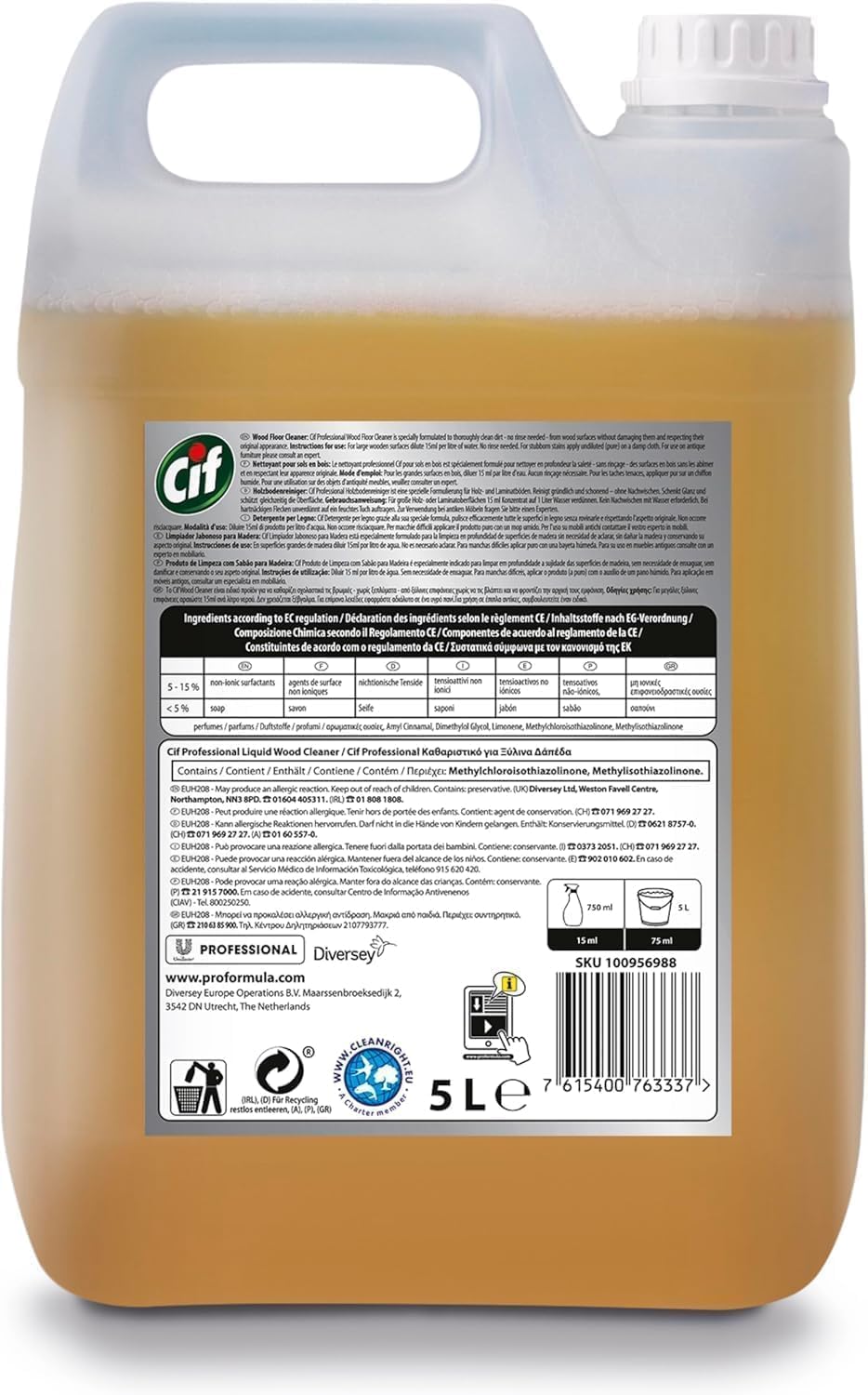 Cif Detergente Pavimenti In Legno Professionale, Set 2pz x 5L