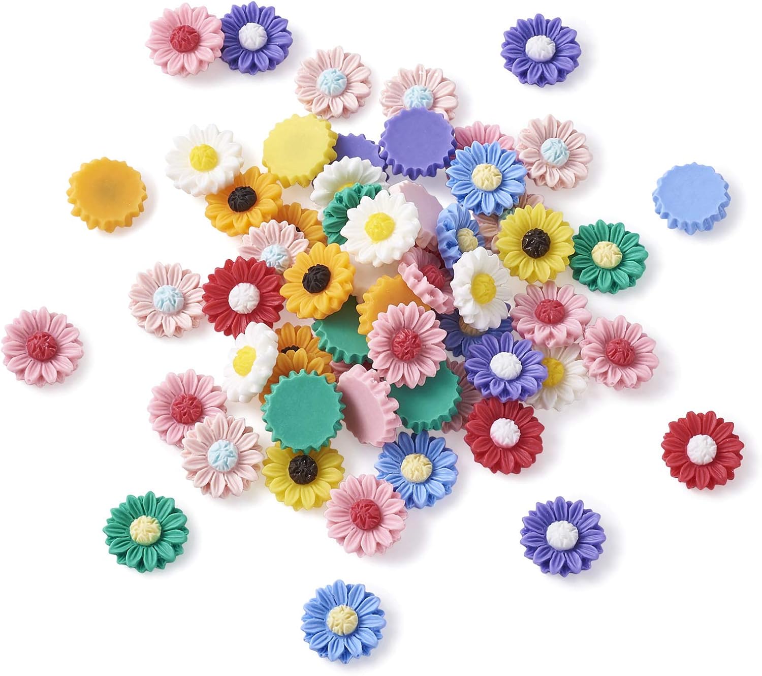 Craftdady 50Pcs Metal Enamel Flatback Flower Cabochons 18mm Undrilled Floral Blossom Cameo Charms Mixed Colors for Scrapbooking Embellishments Craft Jewelry Making