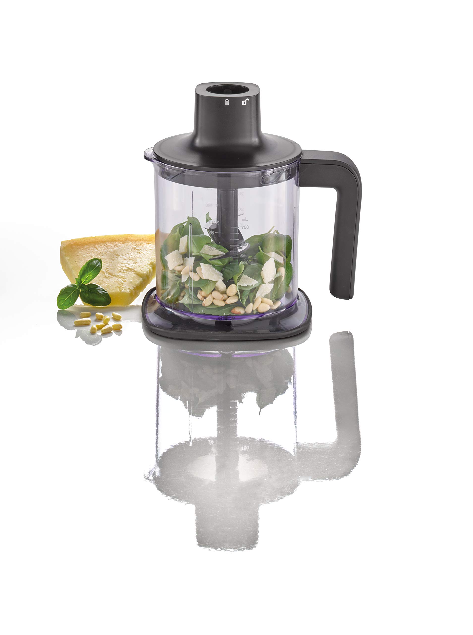 Caso HB 1000 - Frullatore a immersione con frullatore ad immersione, frusta, misurino e contenitore, 1000 Watt, alluminio, argento, nero