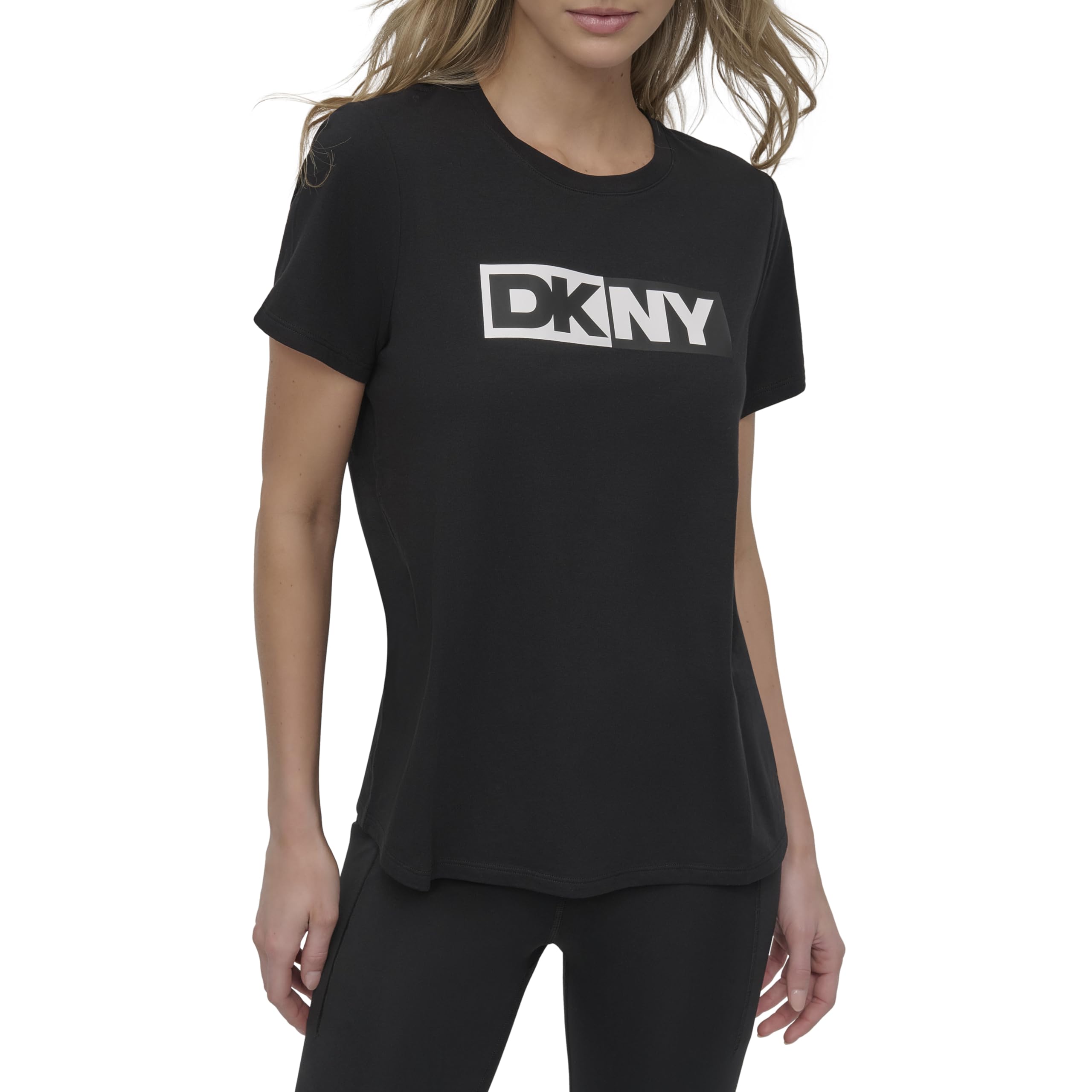 DKNY Damen Two Tone Logo Crew Neck Tee T-Shirt