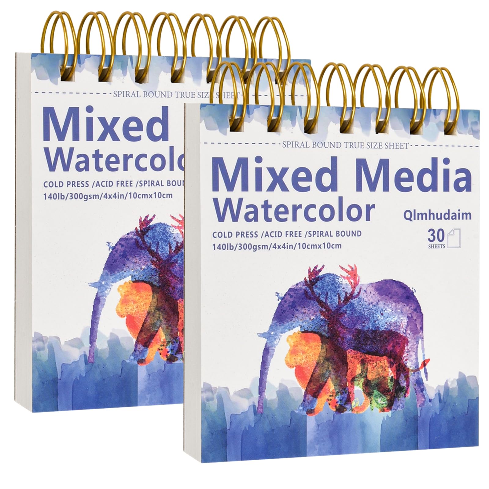 2-Pack Mixed Media Sketchbook 4" x4”| 30 Sheets 140lb/300g,Spiral - Bound with Tear - Line| Artist-Grade for Water Color Paper/Sketch Book |A Compact Watercolor Paper,Sized Exercises or Travel