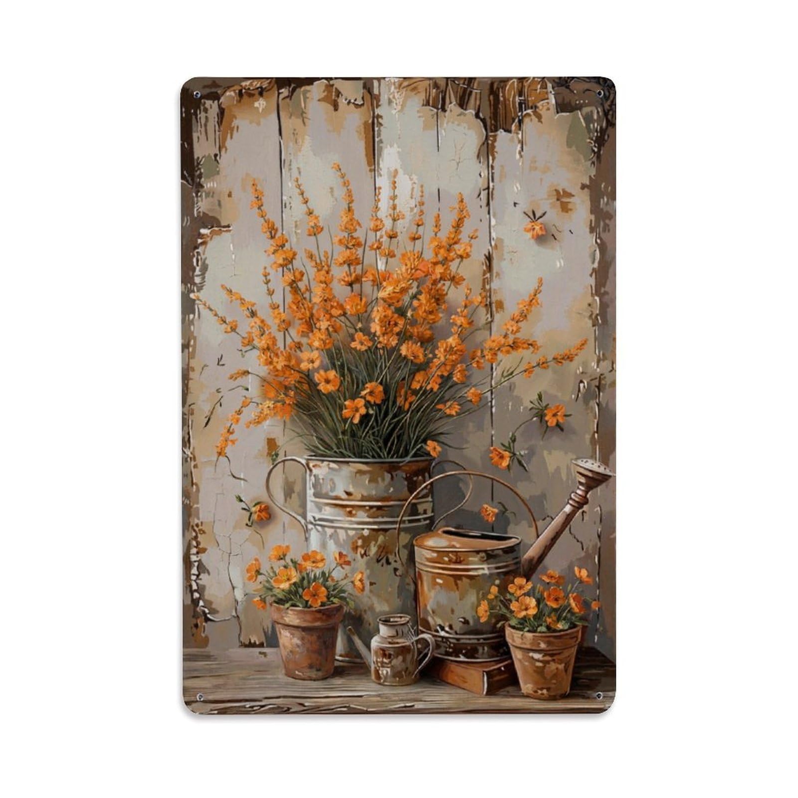 Vintage Flower Bunch Geum Pastoral Aesthetics Metal Tin Sign
