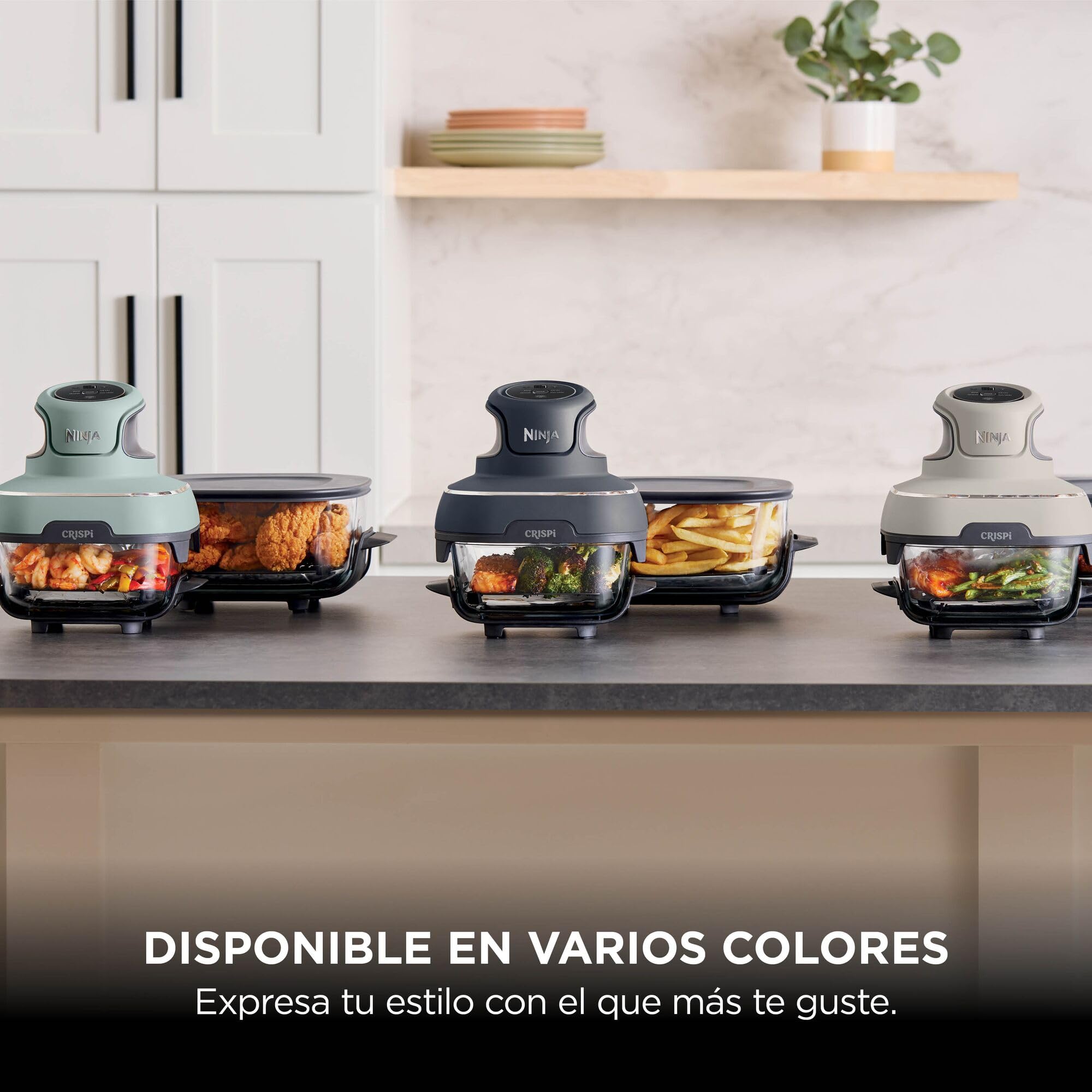Ninja CRISPi Freidora de Aire portátil, 3,8 l, 4 en 1, freír con Aire, Asar, Mantener Caliente y gratinar, compacta, Incluye 2 recipientes de Vidrio extraíbles y Tapas
