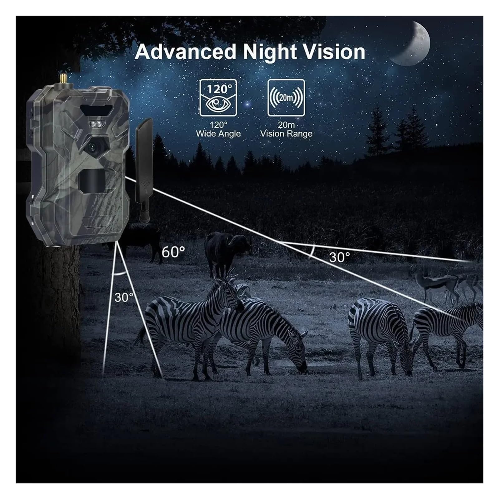 Outdoor 4G 30MP 2K Kontrola Aplikacji Noktowizor Pułapka Gra 120 Stopni Kamera Myśliwska Trail Bezprzewodowa Komórkowa Dzikiej Przyrody WyraźNe Obrazy I Filmy