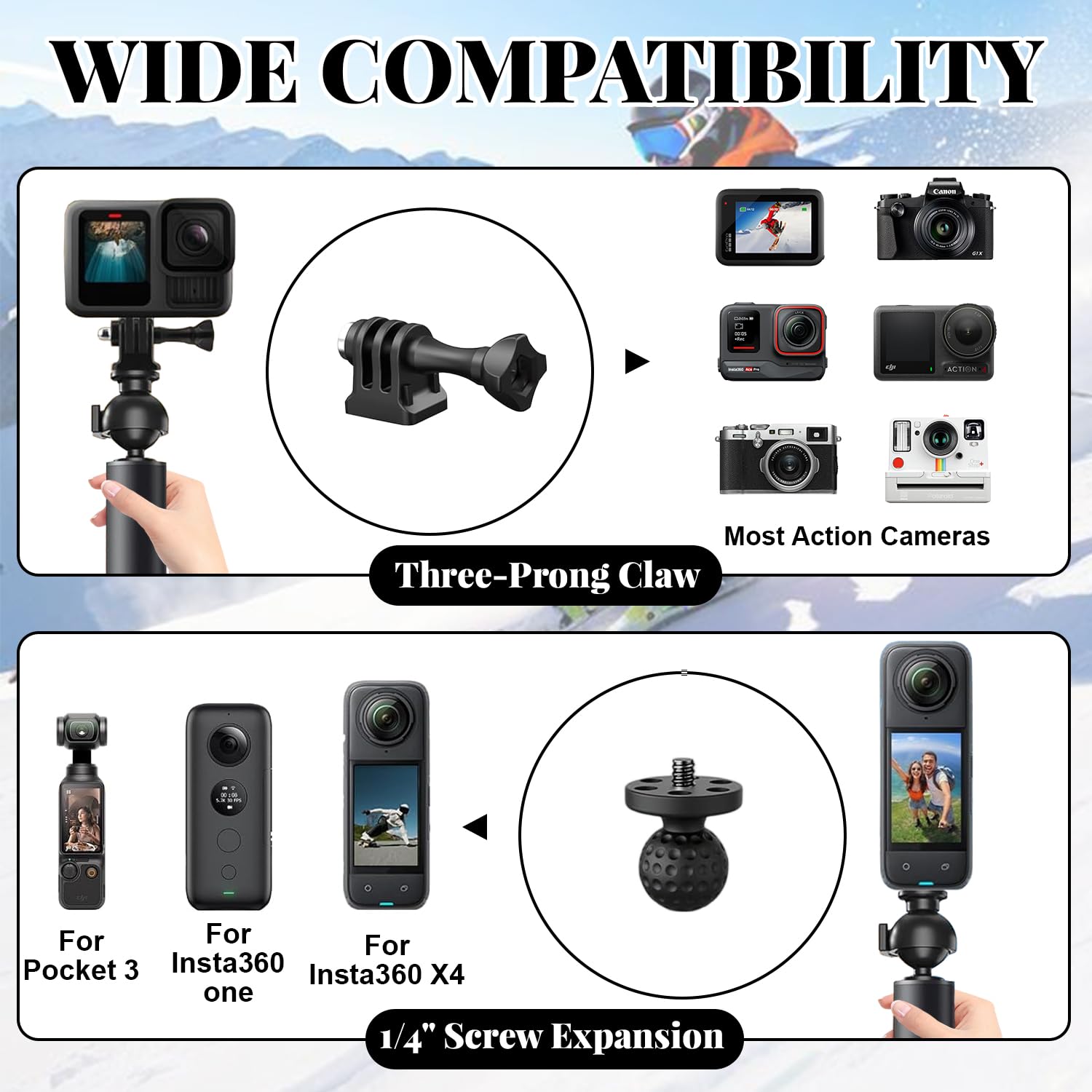 Support Moto pour Insta360 X5 X4, Support de Guidon de caméra d'action avec Perche Selfie Invisible 120cm et Double Pince Accessoire, Support Caméra d'action, Compatible avec Plusieurs Appareils