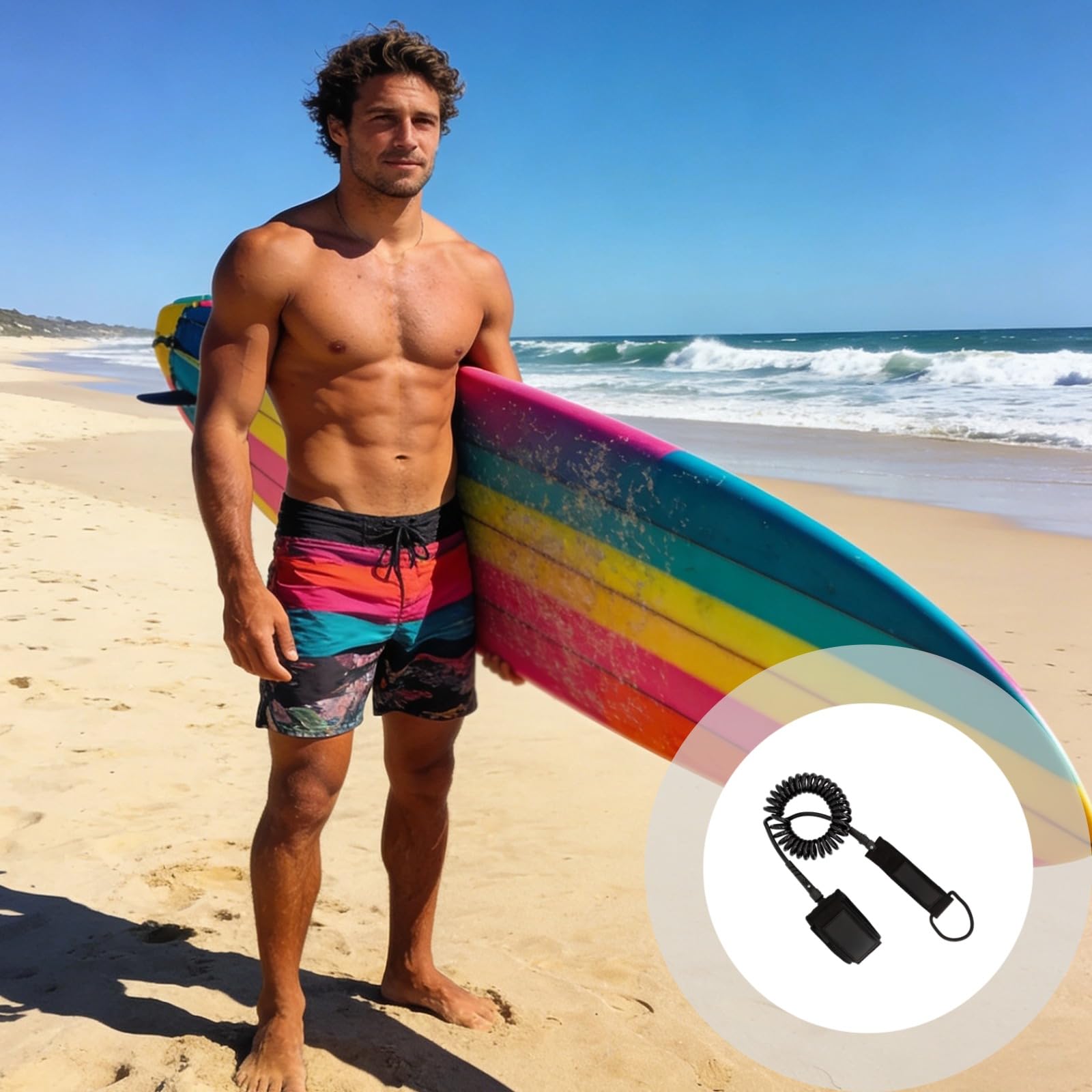 Laisse spiralée pour Paddle Board, 10,5 ft / 3,2 m, Leash Sup de 7 mm, Conception sans enroulement avec Swivel, Cheville Confortable, matériau TPU Solide, pour Surf, Wakeboard et Plus