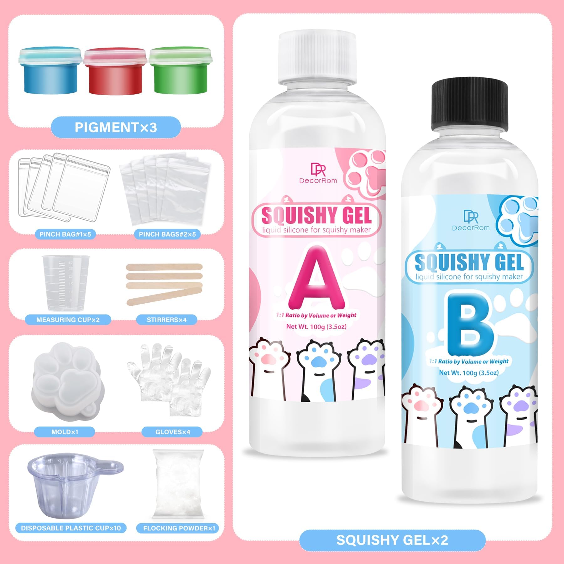 Taba Squishy Kit - 6 Ounce Liquid Silicone Squishy Maker, Super Soft Silicone Rubber Fast Cure All-in-One Squishy Making Kit Cat Paw Casting, Stress Relief Hamster Molding, Decompression Gift