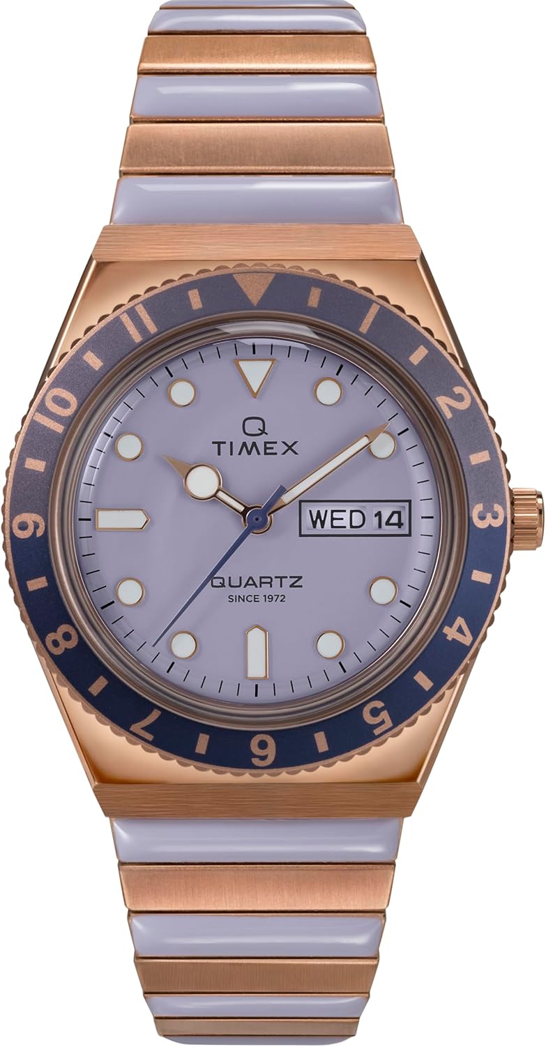 Timex Women's Q 36 mm Watch - Two-Tone Stainless Steel Expansion Band with Purple Dial and Rose Gold-Tone Case TW2W87700 - Image 1 of 7