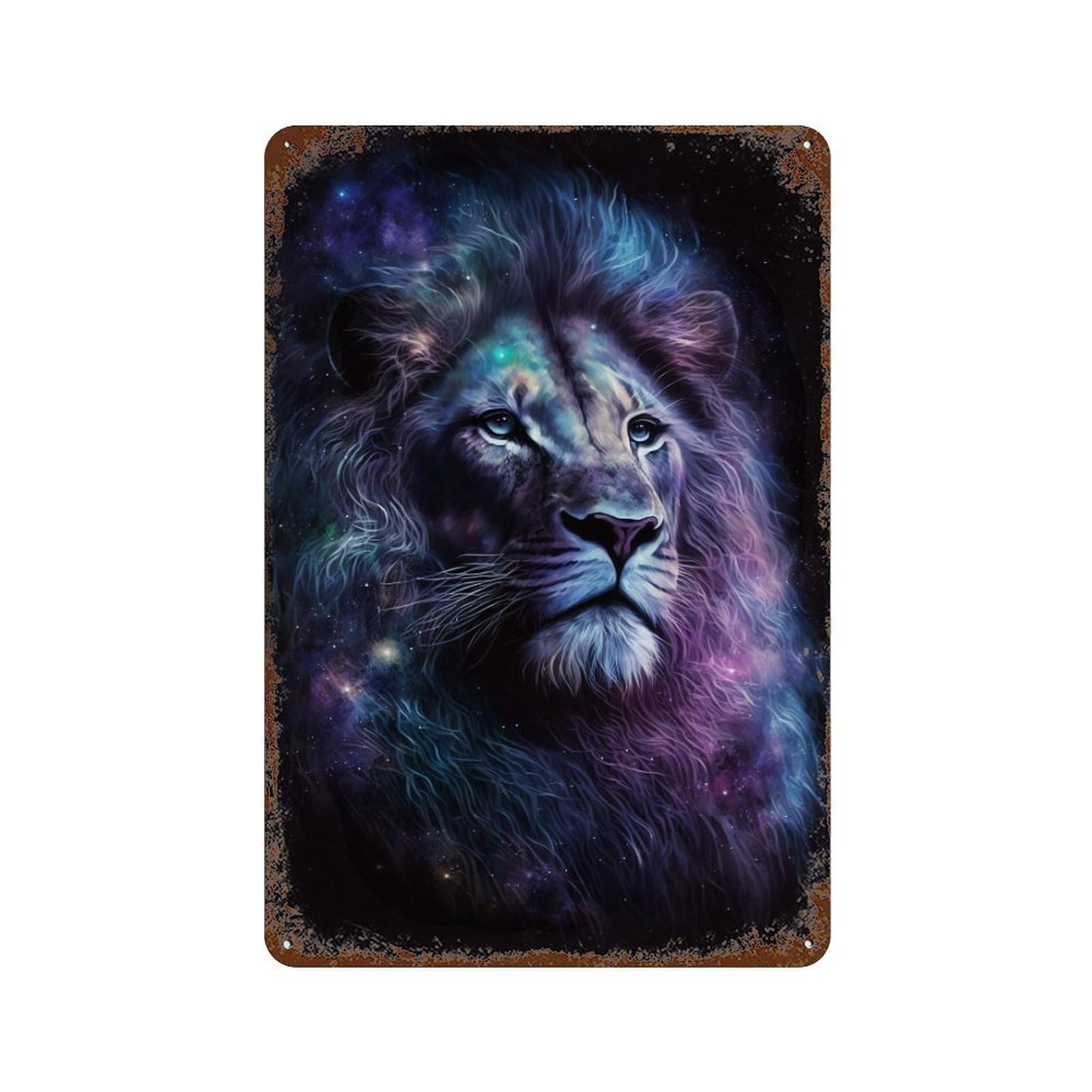 Rust Effect Cosmic Lion Art Print-26 Rusty Metal Tin Sign 11.8"x7.9", Decorative Metal Wall Art for Farmhouse, Kitchen And Entryway Decor