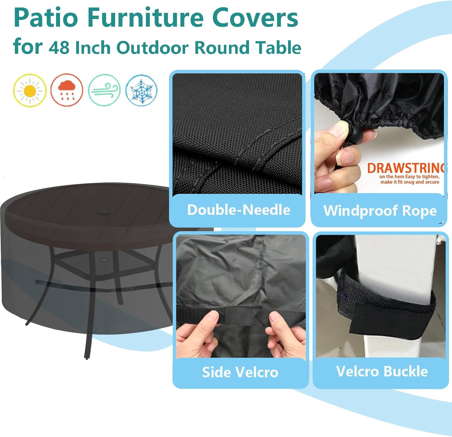Oslimea Round Outdoor Patio Table Cover 96 Inch, Patio Furniture Covers for Outdoor Table, Waterproof, Windproof, UV Resistant and All Weather Resistant (Black, 96"DIAx28"H)
