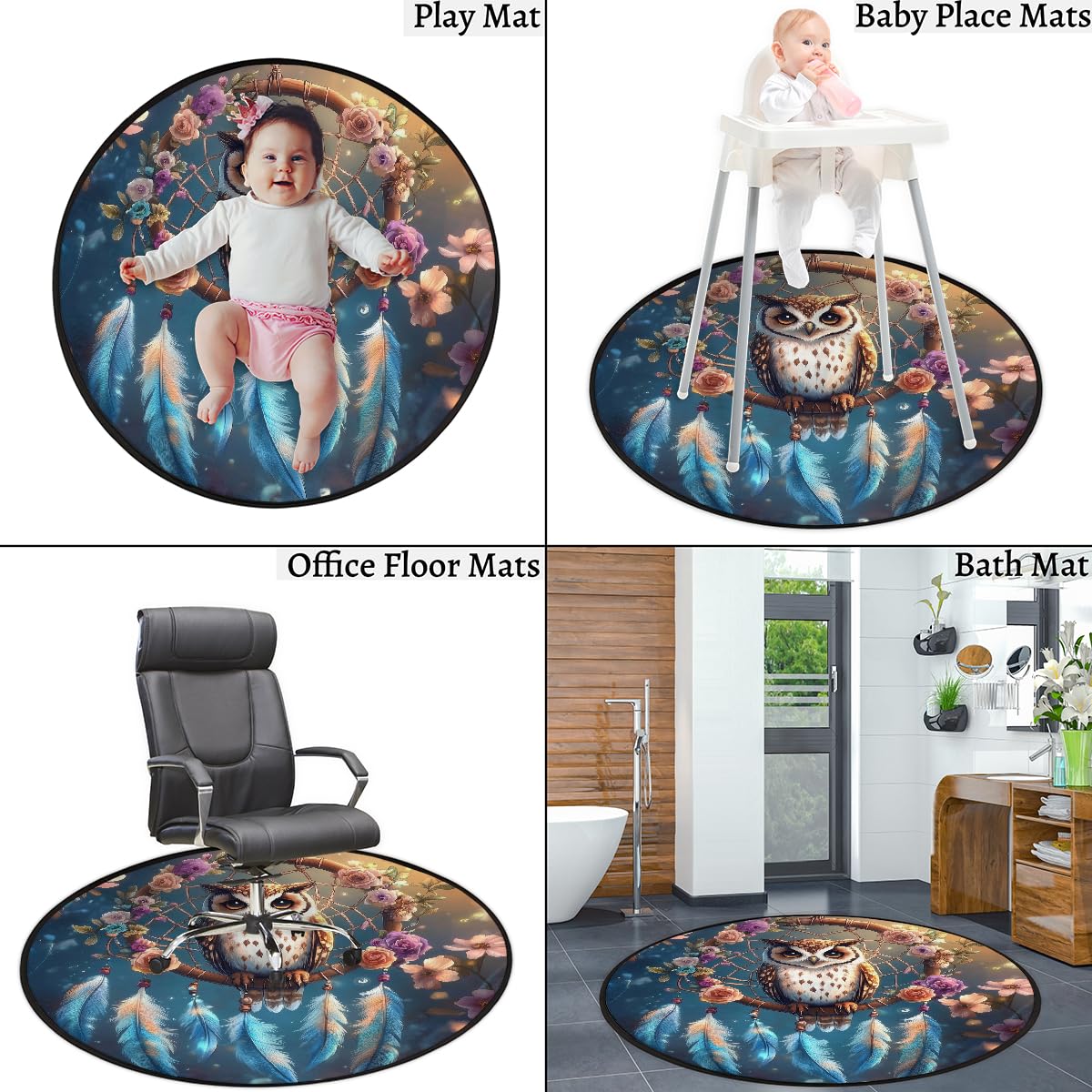 Traumfänger-Teppich, rund, waschbar, Gaming-Teppich für Schlafzimmer, Wohnzimmer, Arbeitszimmer, Bodenmatte, 160 cm