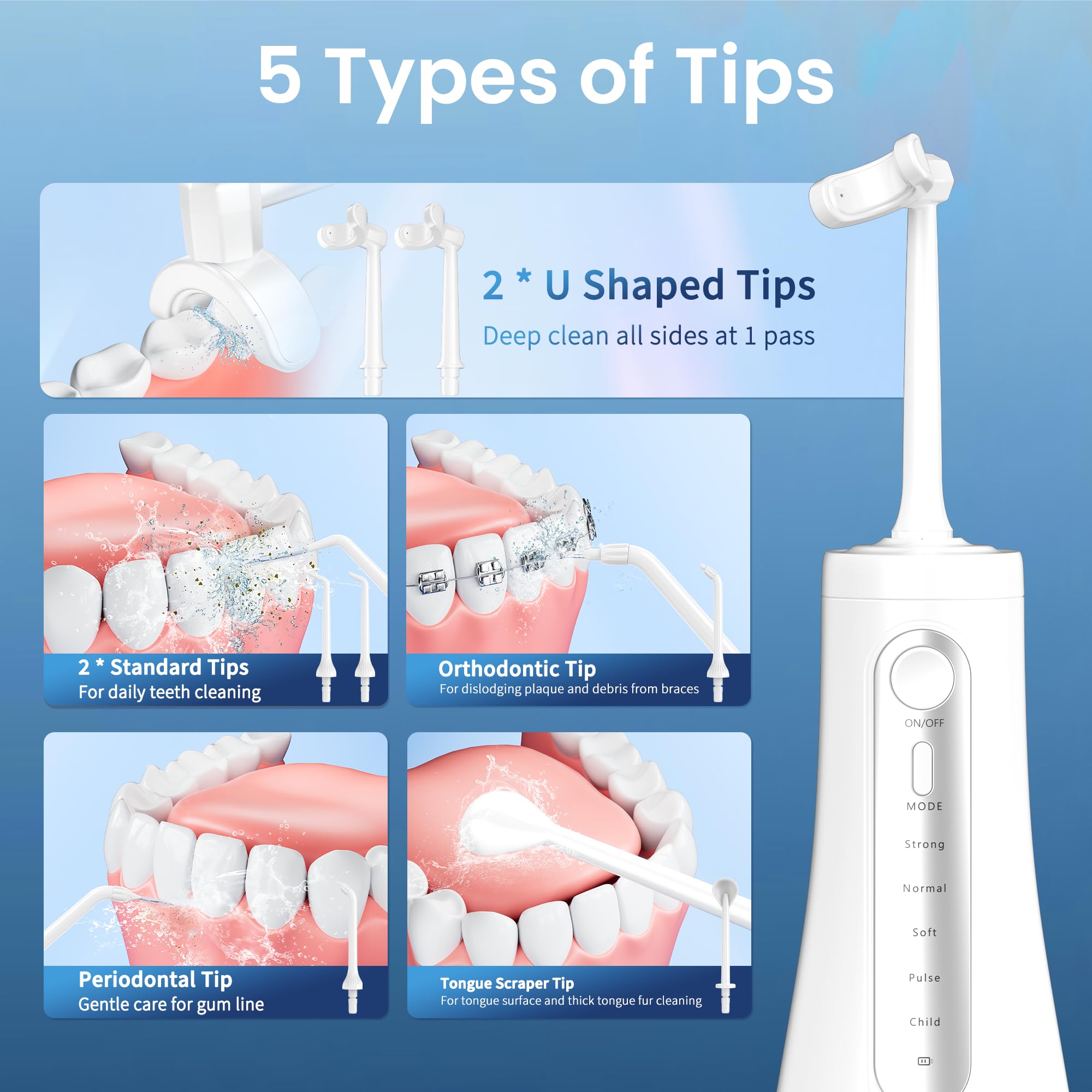 Hilo dental inalámbrico para limpieza de dientes y hilo dental, tanque grande de 350 ml, color blanco