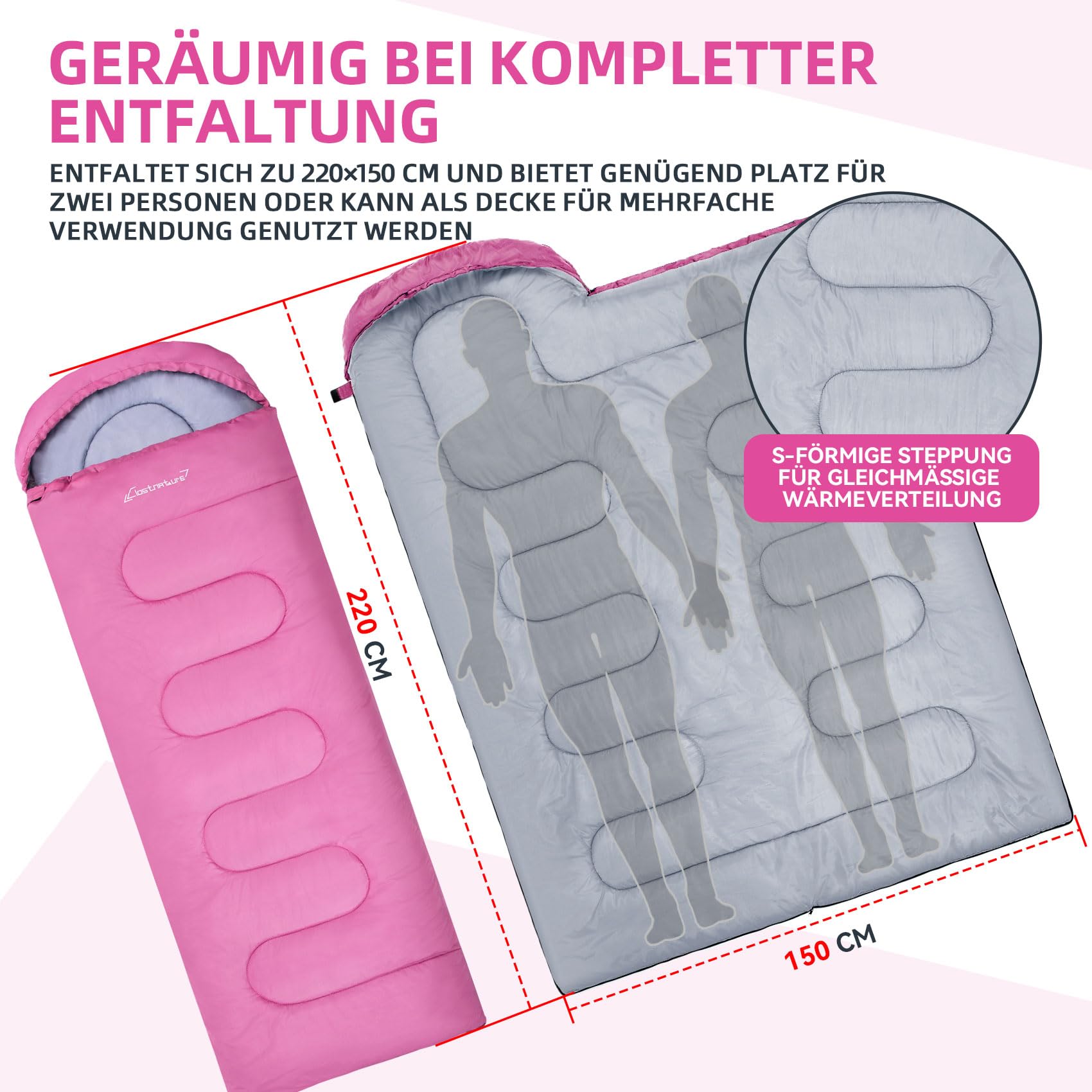 Clostnature Schlafsack Camping - Leichter Schlafsack für Erwachsene mit Kleines Packmaß, Kompakter Outdoor Schlafsäcke mit Kapuze, Deckenschlafsack für Bikepacking, Wandern, 3 Jahreszeiten