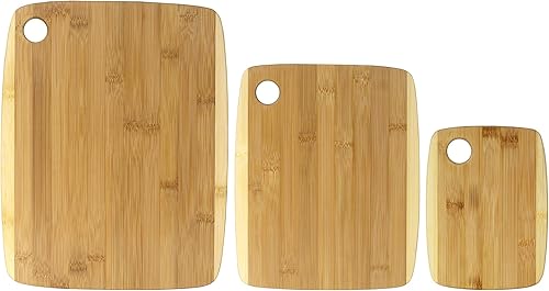 Miniatura 7 de Totally Bamboo Juego de tablas de cortar de bambú de dos tonos de 3 piezas, tablas de cocina reversibles para cortar y servir queso, carne, verduras