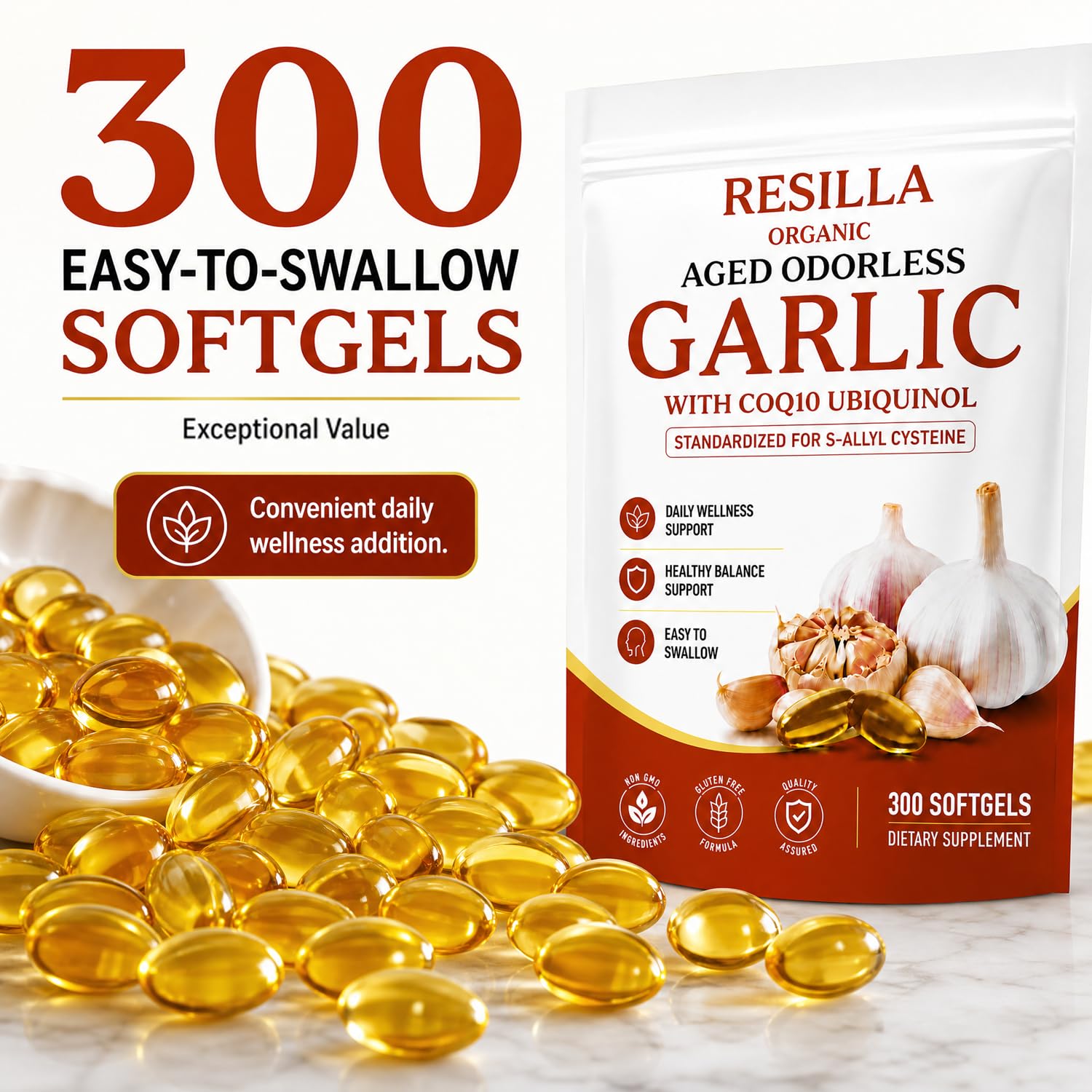Aged Odorless Garlic, Organic Garlic Extract with CoQ10 Ubiquinol, Immune Support, Non-GMO, Gluten Free, 300 Softgels — Amazon image 6