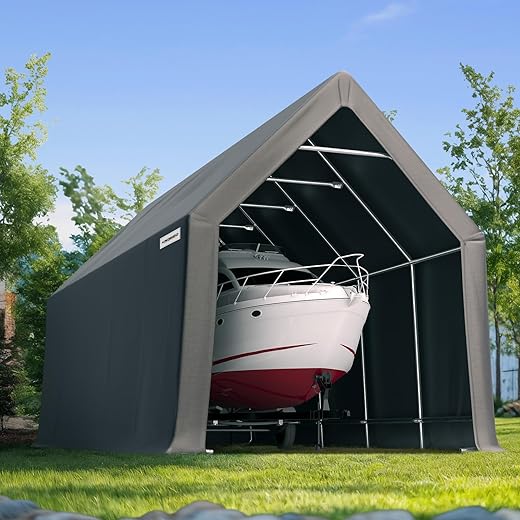 KING BIRD Heavy Duty 13X20FT RV Carport - 12.3FT Ultra High Peak Storage Shed Shelter for Trucks/SUVs with Roof Racks, Boats. Outdoor Anti-Snow Car Canopy-Dark Gray