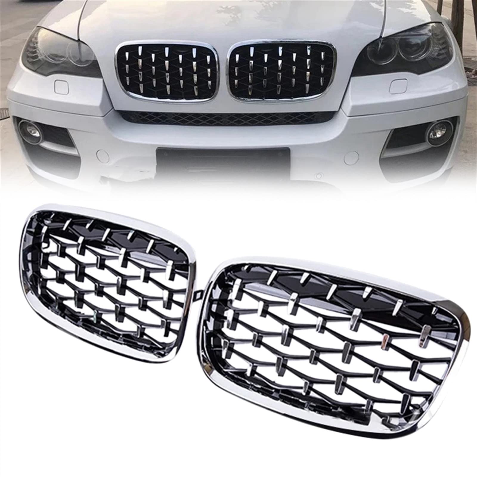DZSYINGCHUSM Calandre Pour BMW X5 X6 E70 E71 2008 2009 2010 2011 2012 2013 Calandre Course Grilles Avant Grille Pare-Choc Avant Centrale