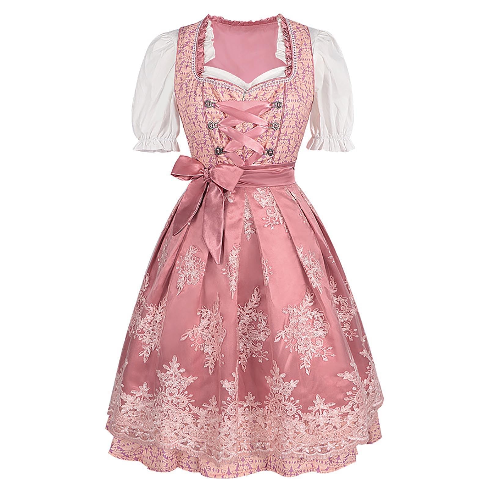 Generisch Elegantes Dirndl Damen Midi Trachtenkleid für Oktoberfest Karneval Festliche Hofdamenmode mit Bluse