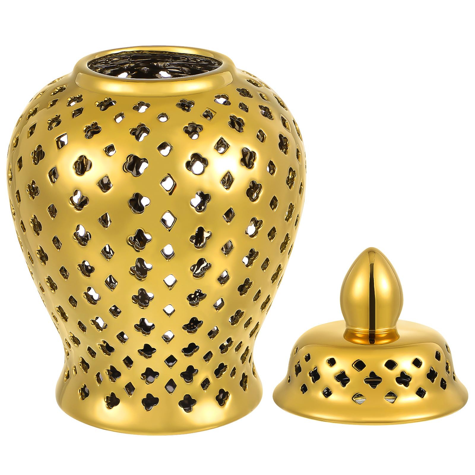Vaso per Fiori in Ceramica Dorata Traforata per Casa e Tavolo | Adatto a Fiori di Seta e Artificiali, Leggero e Facile da Portare, Stile Romantico per Feste e Capodanno