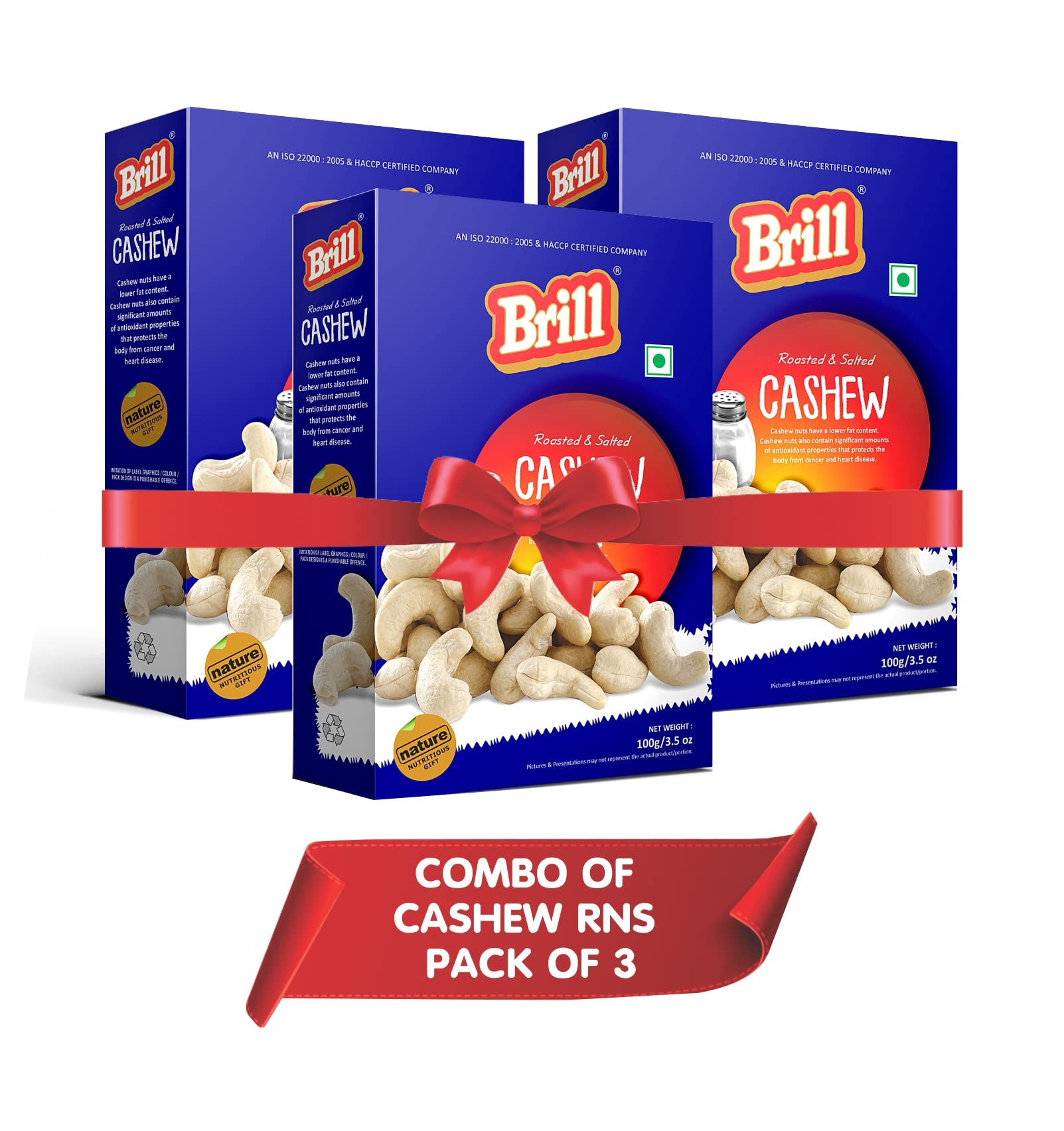 Brill Roasted & Salted Cashews 300g | Pack of 3 (100g x 3) | Freshly Roasted | Nutritious | Crunchy & Delicious | Gluten Free | Oil Free Kaju
