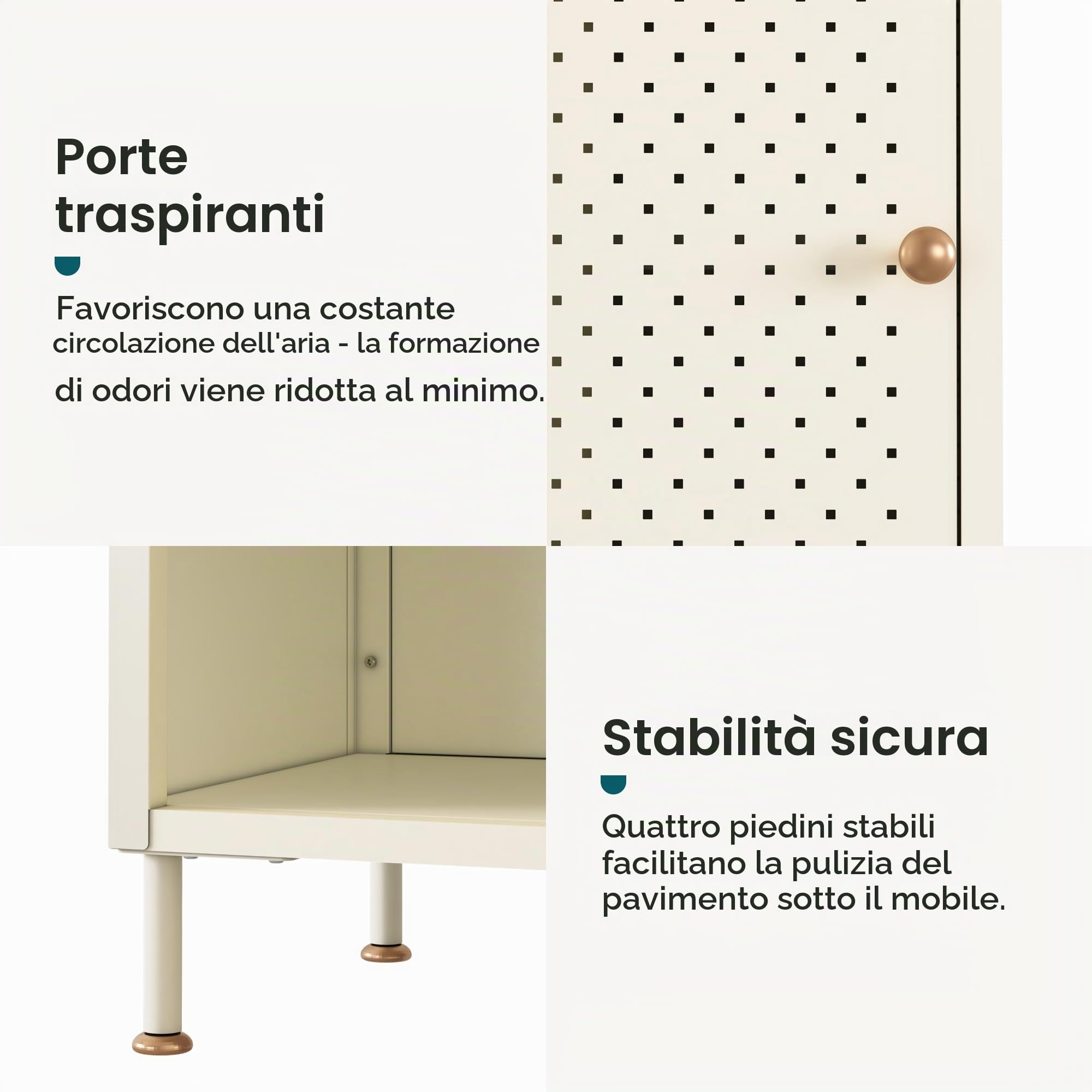[en.casa] Scarpiera in Acciaio ad Anta Traforata Mobile Contenitore Portascarpe con 3 Ripiani Regolabili e Scomparto Aperto Armadietto Multiuso da Ingresso Corridoio 115 x 43 x 35 - Bianco Crema